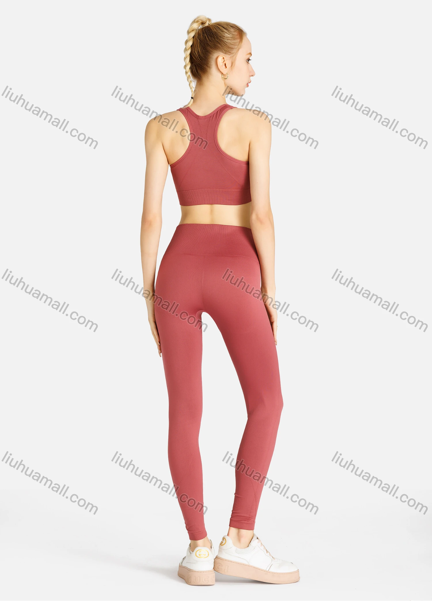 Wholesale Women's Sporty Plain Racerback Tank Top & High Waist Legging Set - Liuhuamall