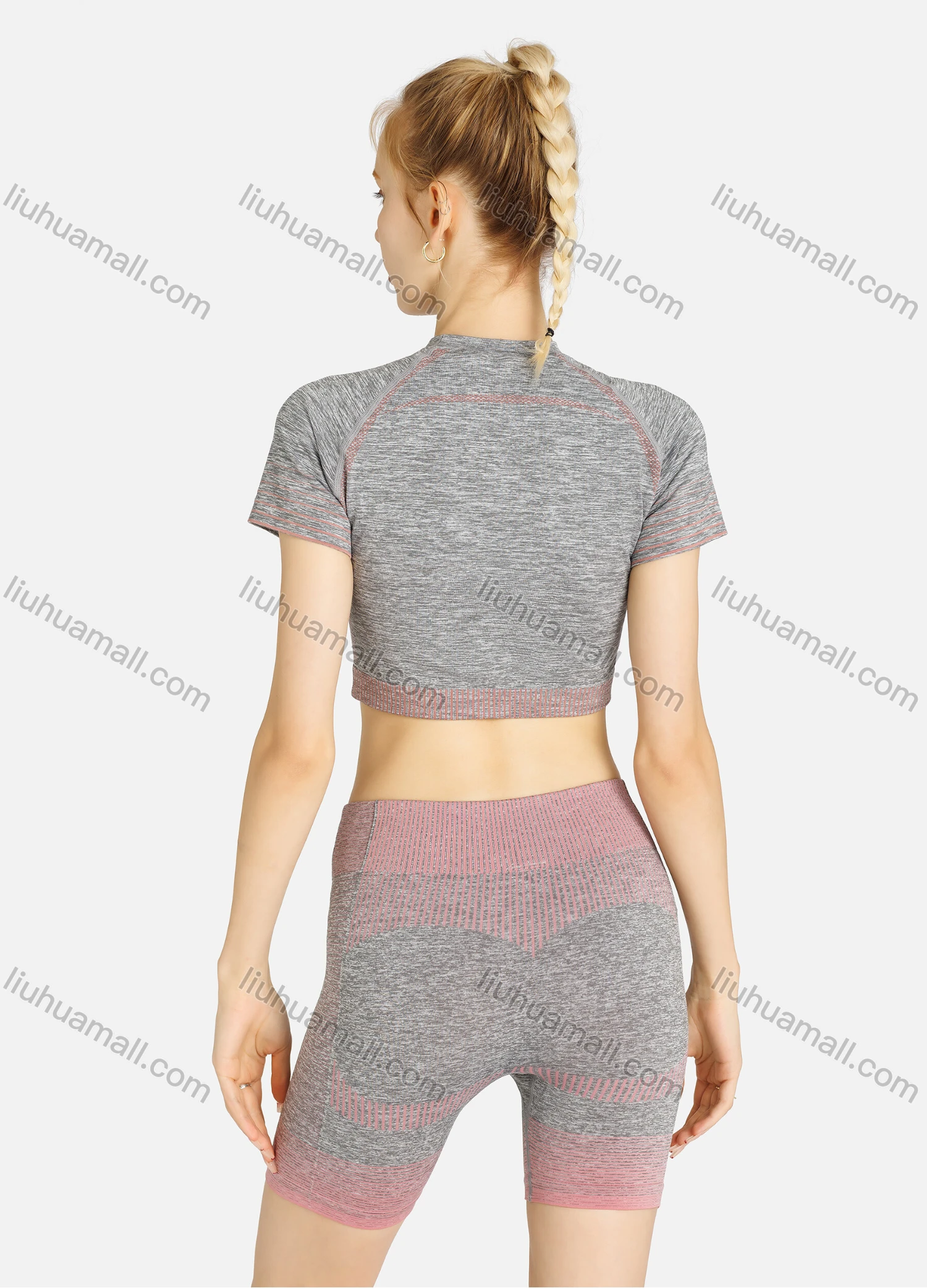Wholesale Women's Sporty Skinny Fit Stretch Striped Tops & Biker Shorts Set - Liuhuamall