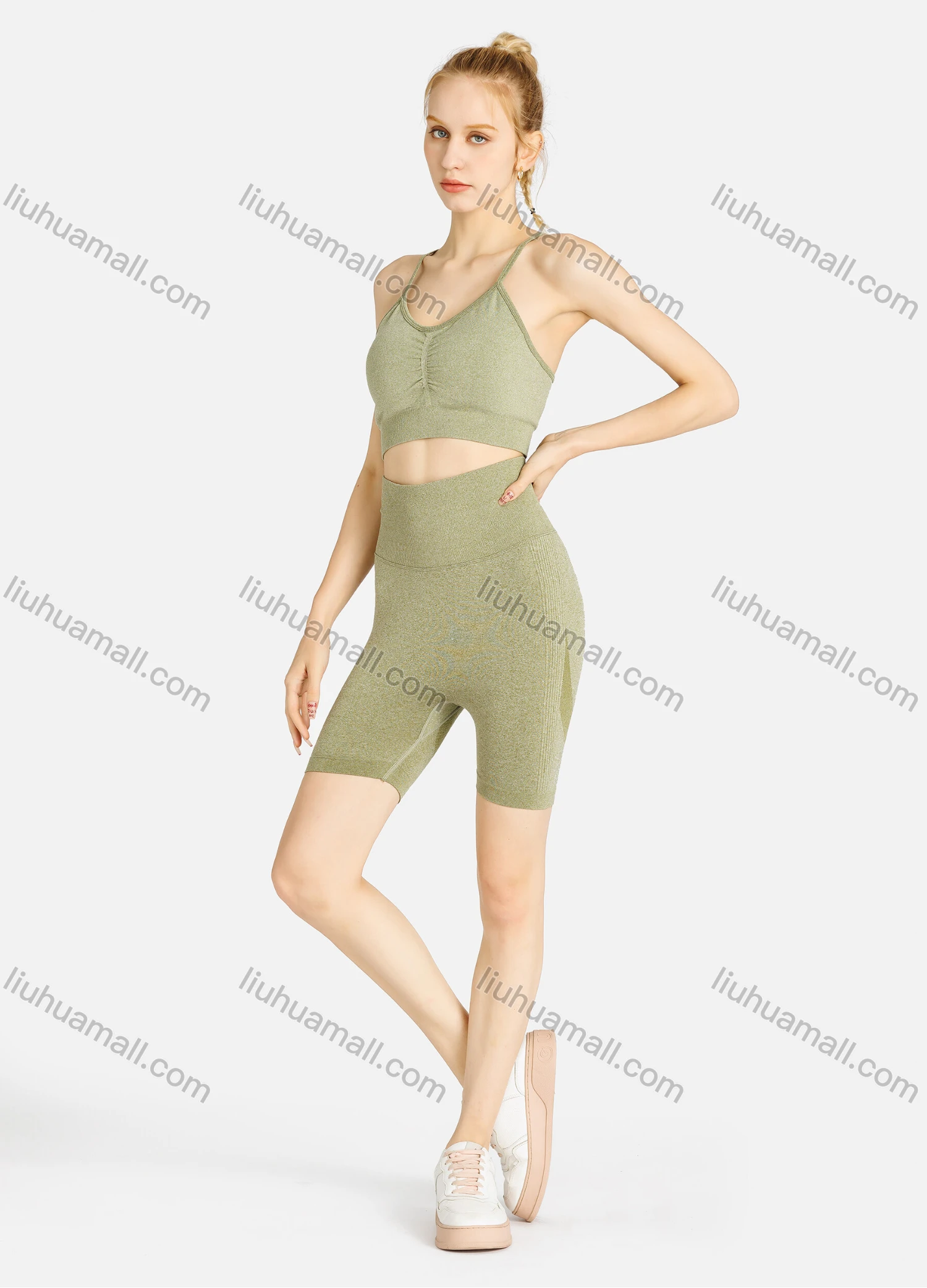 Wholesale Women's Sporty Plain Cropped Cami Top & Biker Shorts Set - Liuhuamall