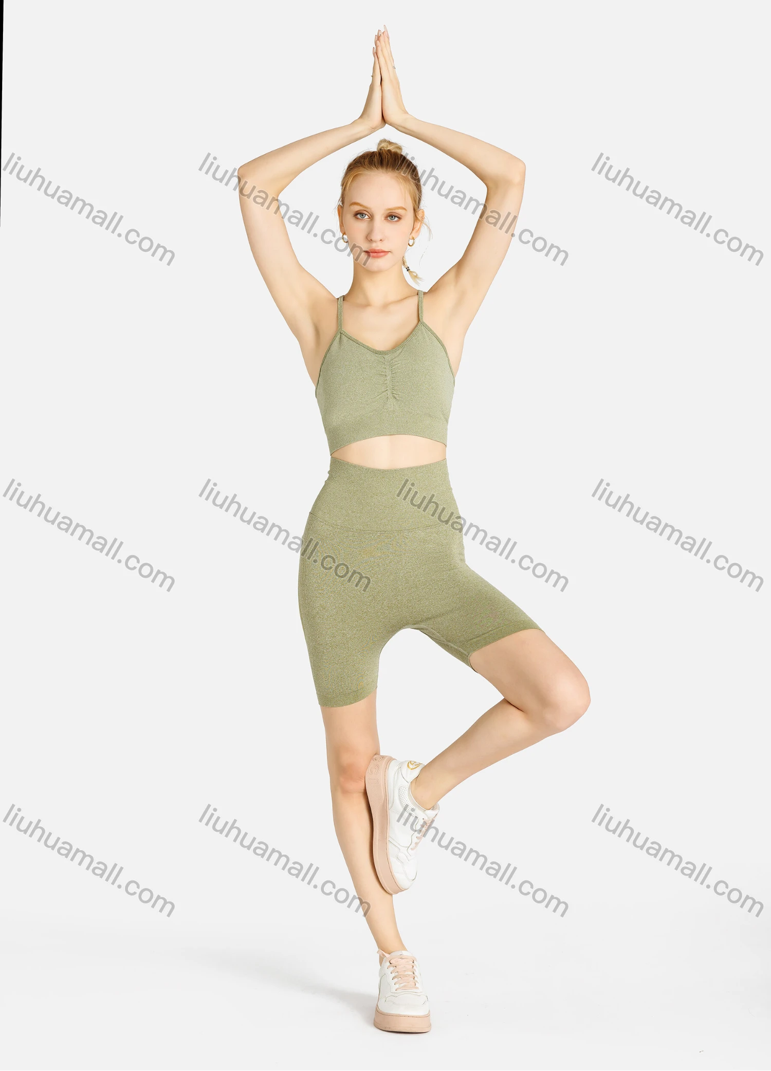 Wholesale Women's Sporty Plain Cropped Cami Top & Biker Shorts Set - Liuhuamall