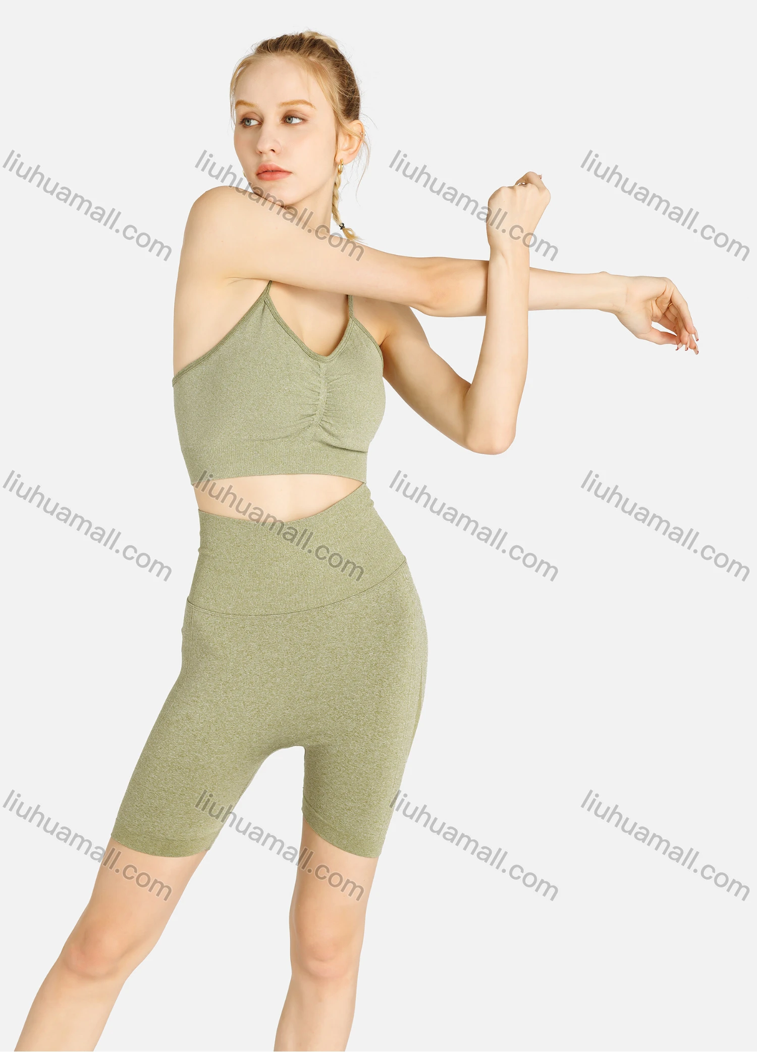 Wholesale Women's Sporty Plain Cropped Cami Top & Biker Shorts Set - Liuhuamall