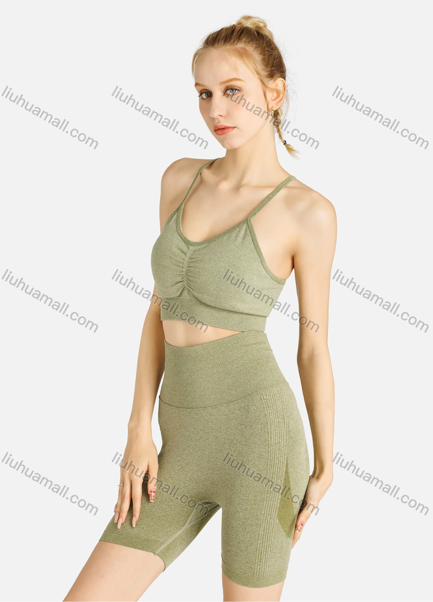 Wholesale Women's Sporty Plain Cropped Cami Top & Biker Shorts Set - Liuhuamall