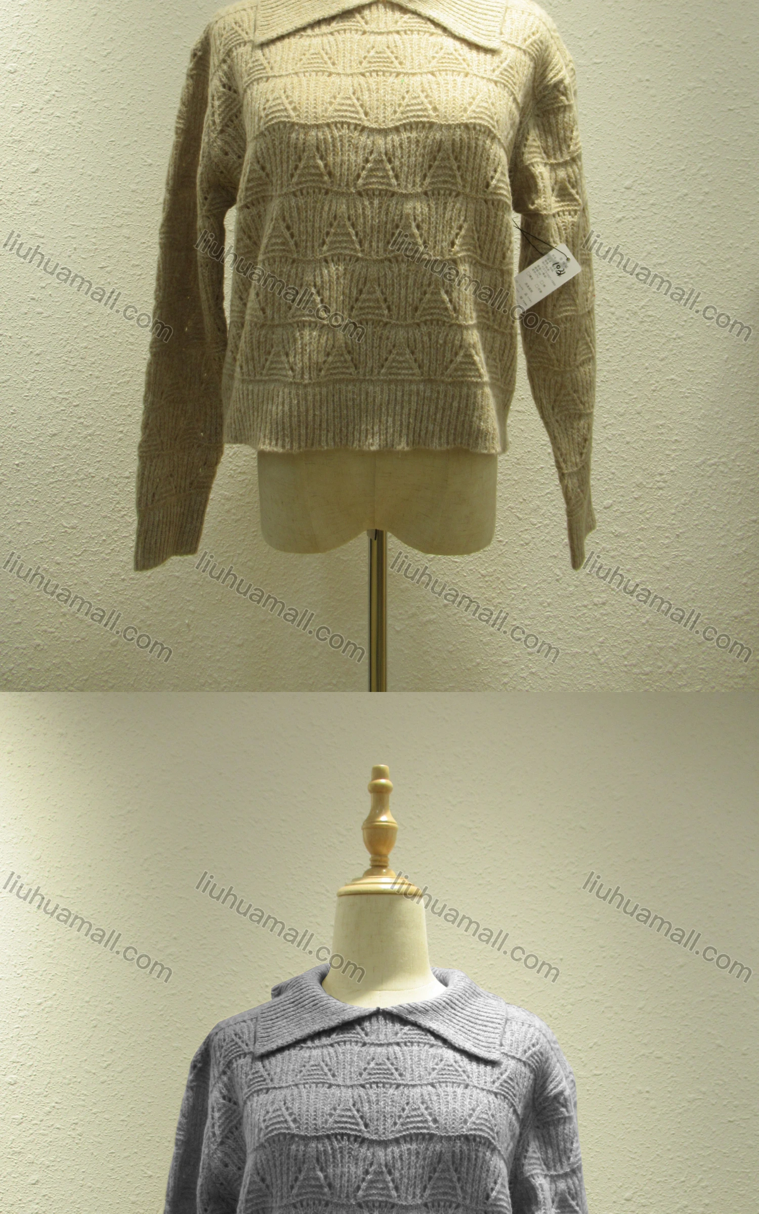 Wholesale Women's Casual Plain Peter Pan Collar Long Sleeve Knit Sweater 1031# - Liuhuamall