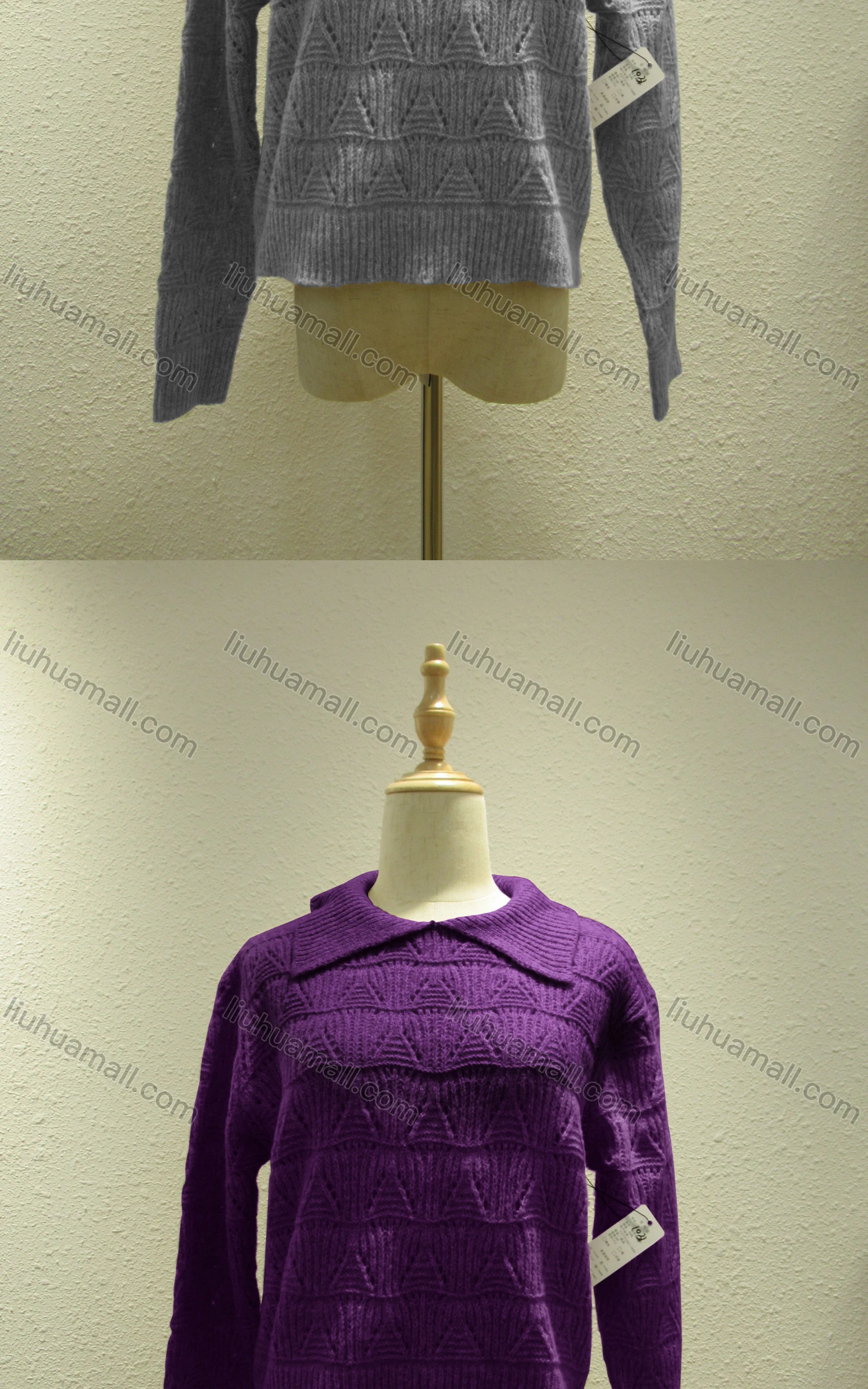 Wholesale Women's Casual Plain Peter Pan Collar Long Sleeve Knit Sweater 1031# - Liuhuamall