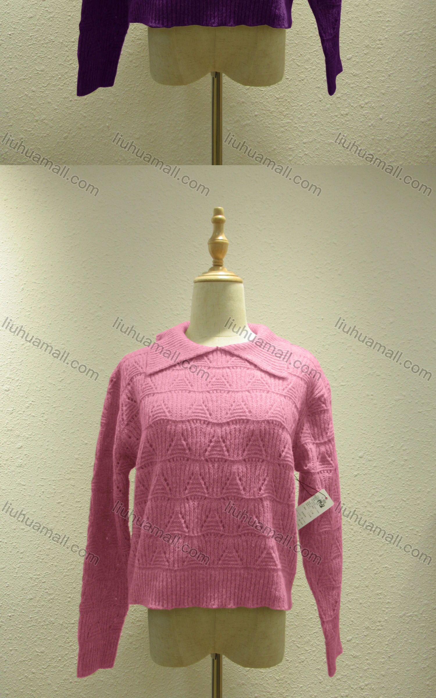 Wholesale Women's Casual Plain Peter Pan Collar Long Sleeve Knit Sweater 1031# - Liuhuamall