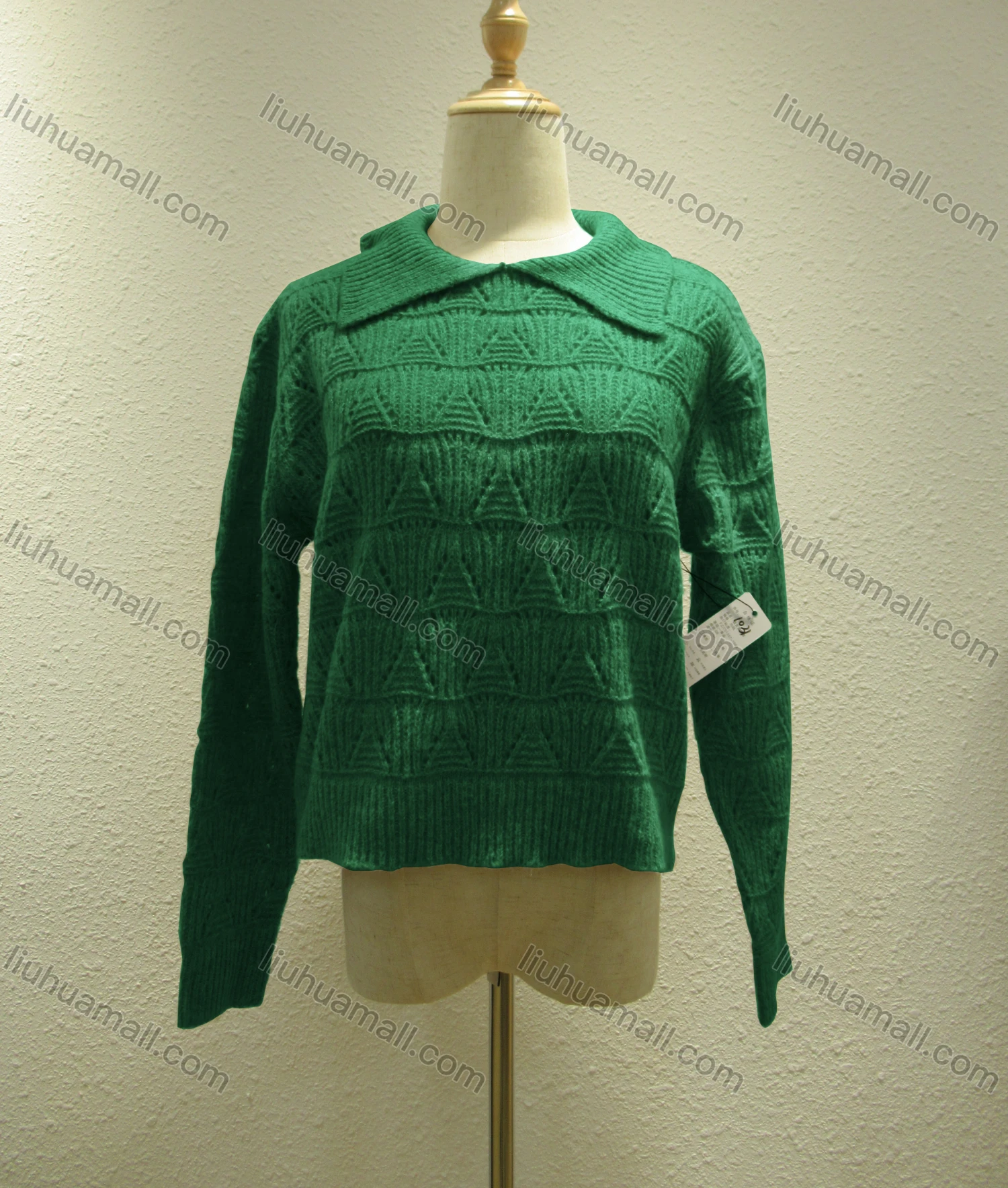 Wholesale Women's Casual Plain Peter Pan Collar Long Sleeve Knit Sweater 1031# - Liuhuamall