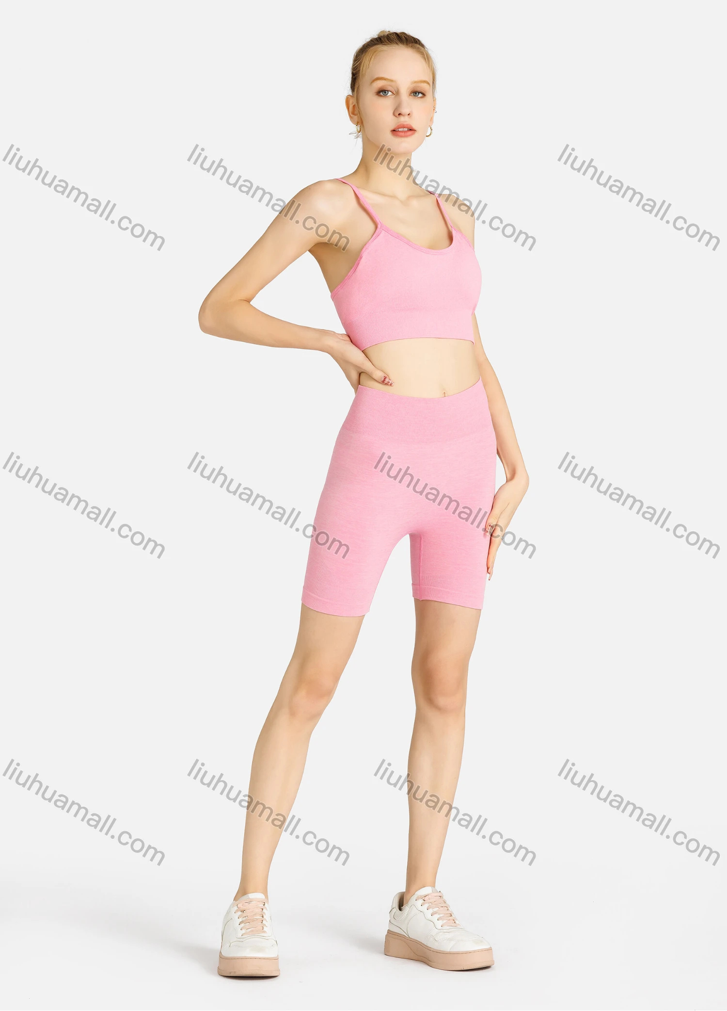 Wholesale Women's Sporty Plain Cropped Cami Top & Biker Shorts Set - Liuhuamall