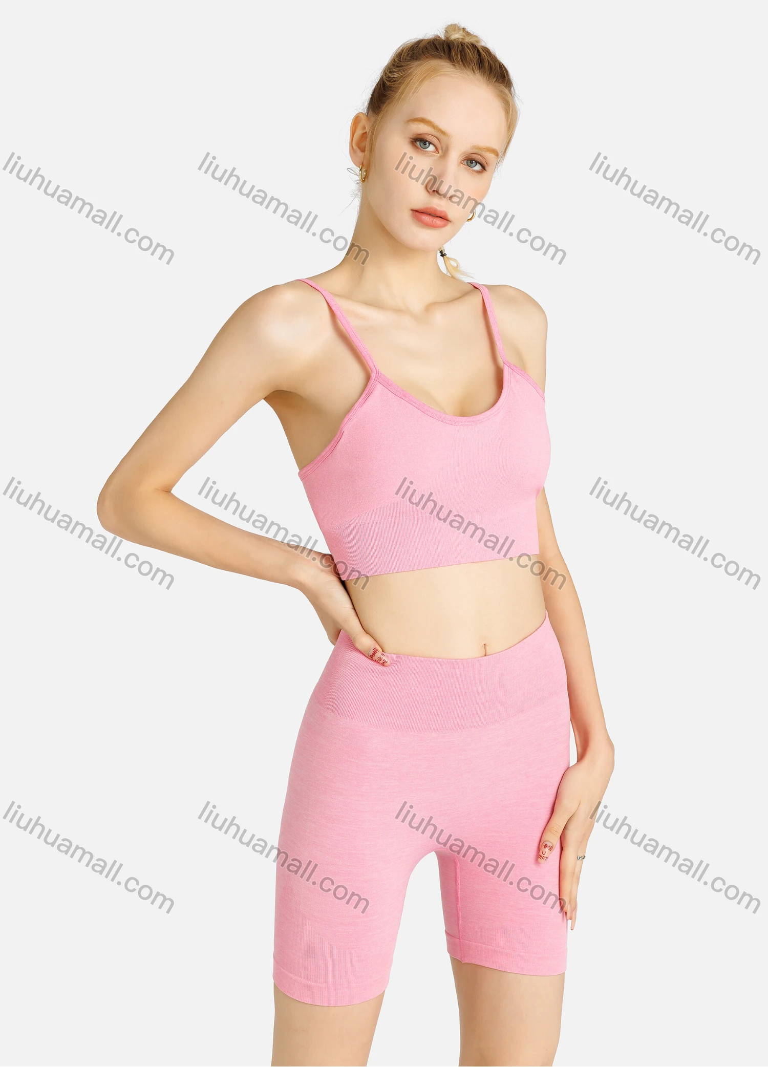 Wholesale Women's Sporty Plain Cropped Cami Top & Biker Shorts Set - Liuhuamall