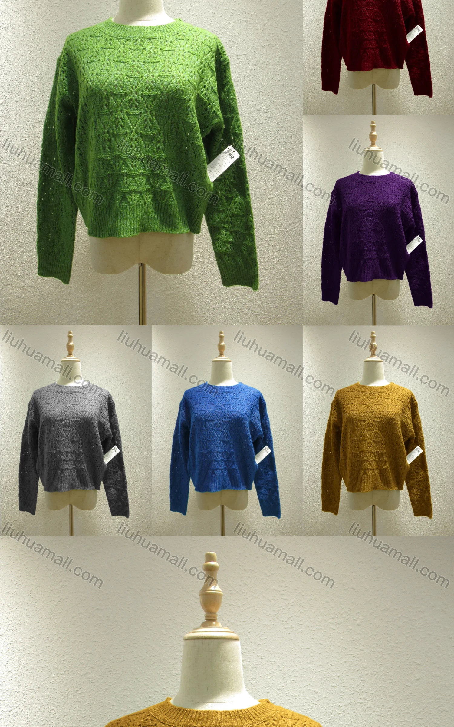 Wholesale Women's Casual Plain Crew Neck Long Sleeve Knit Sweater 1033# - Liuhuamall