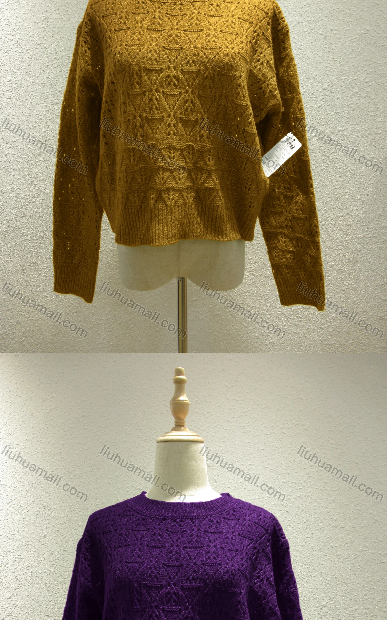 Wholesale Women's Casual Plain Crew Neck Long Sleeve Knit Sweater 1033# - Liuhuamall