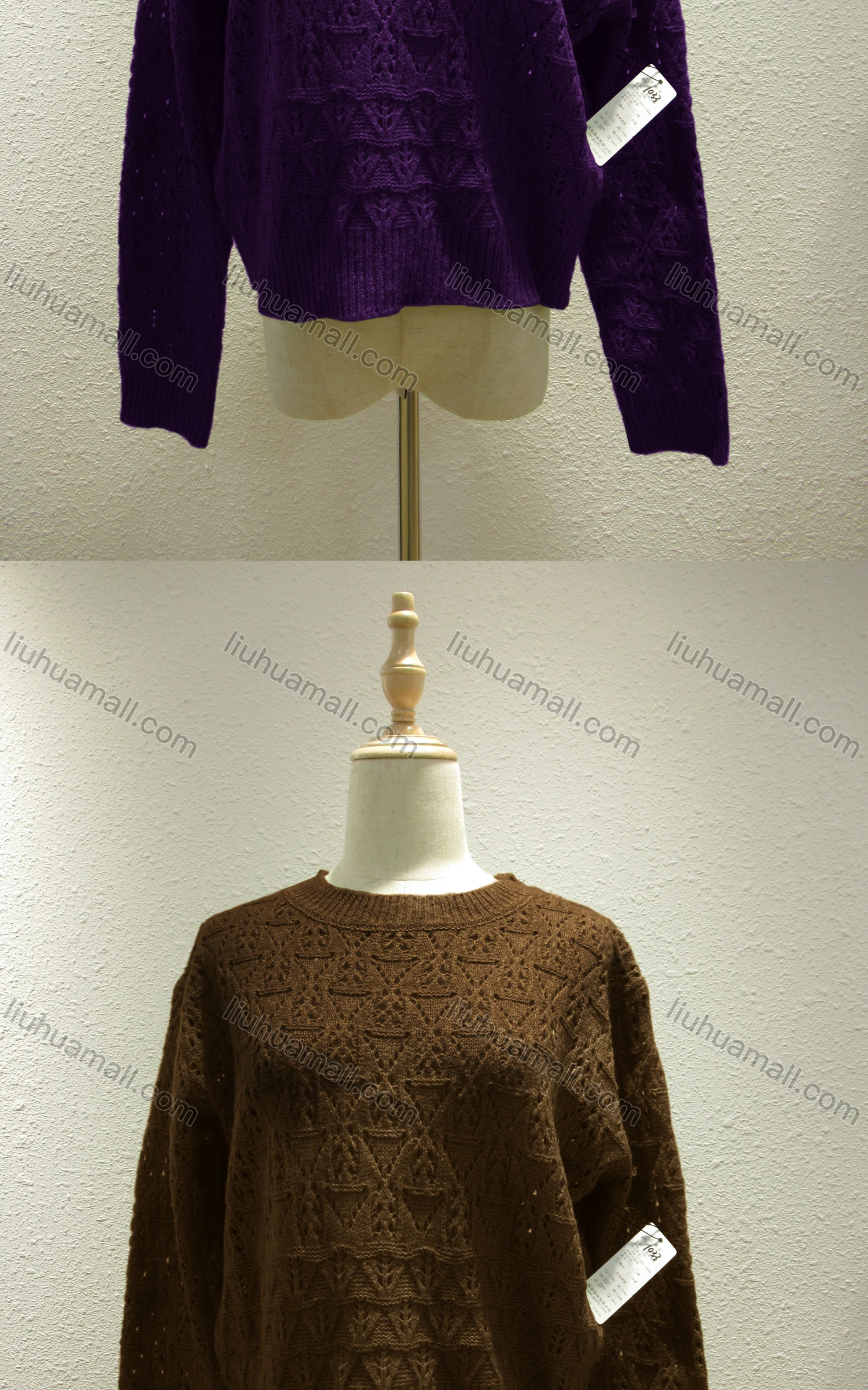 Wholesale Women's Casual Plain Crew Neck Long Sleeve Knit Sweater 1033# - Liuhuamall