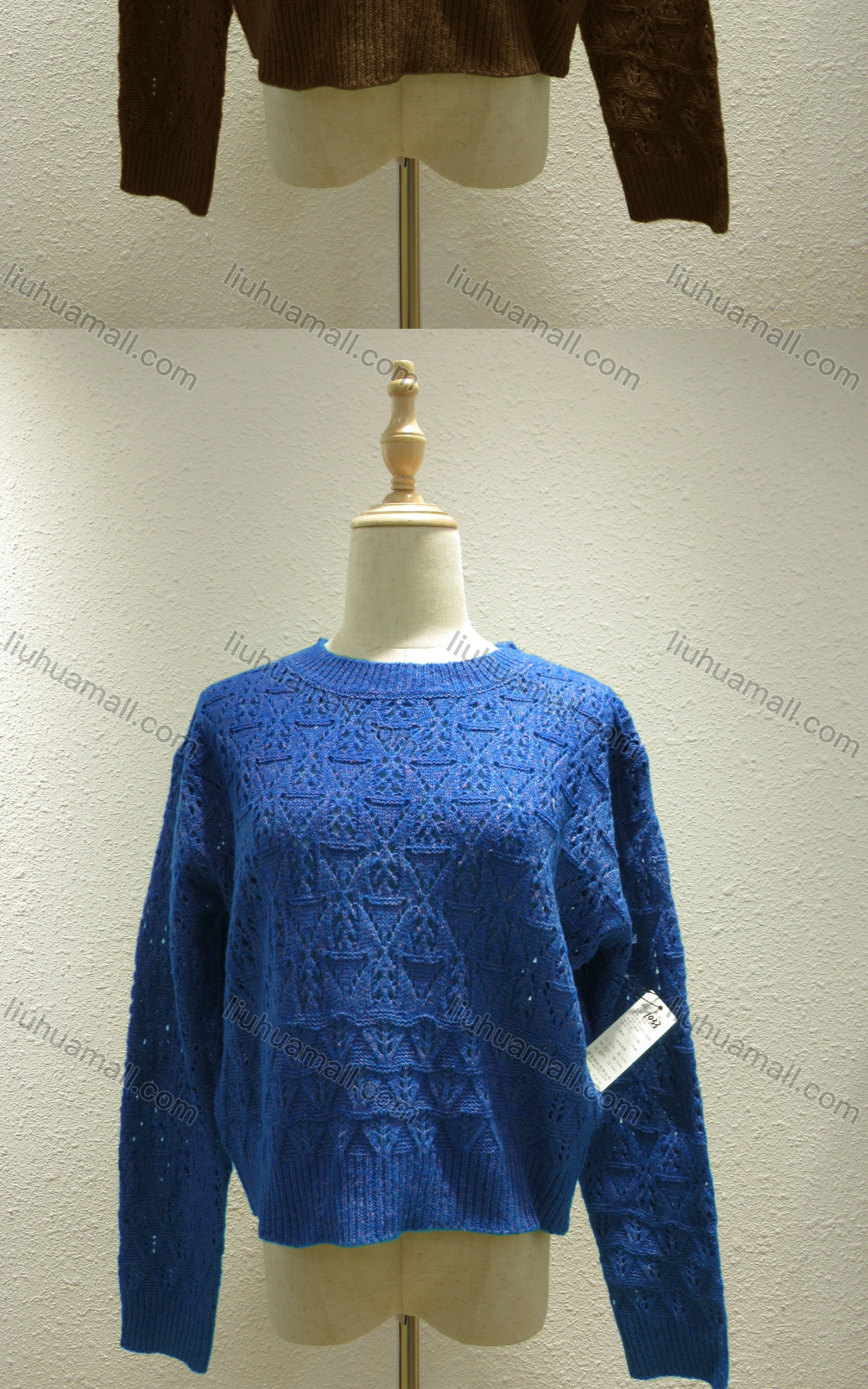 Wholesale Women's Casual Plain Crew Neck Long Sleeve Knit Sweater 1033# - Liuhuamall