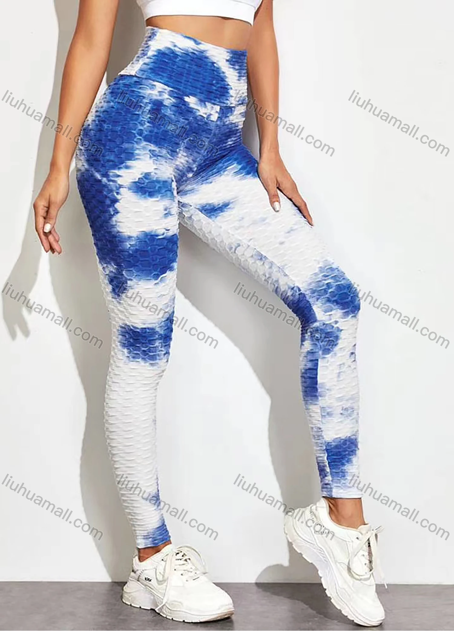 Wholesale Women's Tie Dye Fitness Honeycomb Bubble Yoga Pants - Liuhuamall