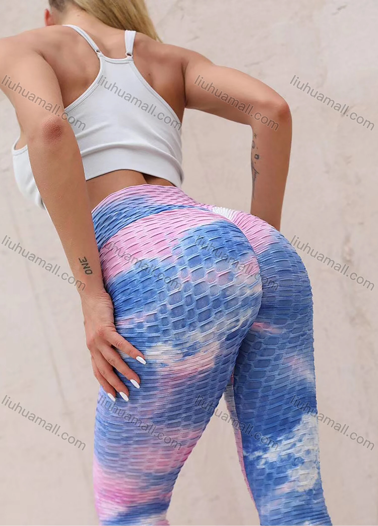 Wholesale Women's Tie Dye Fitness Honeycomb Bubble Yoga Pants - Liuhuamall
