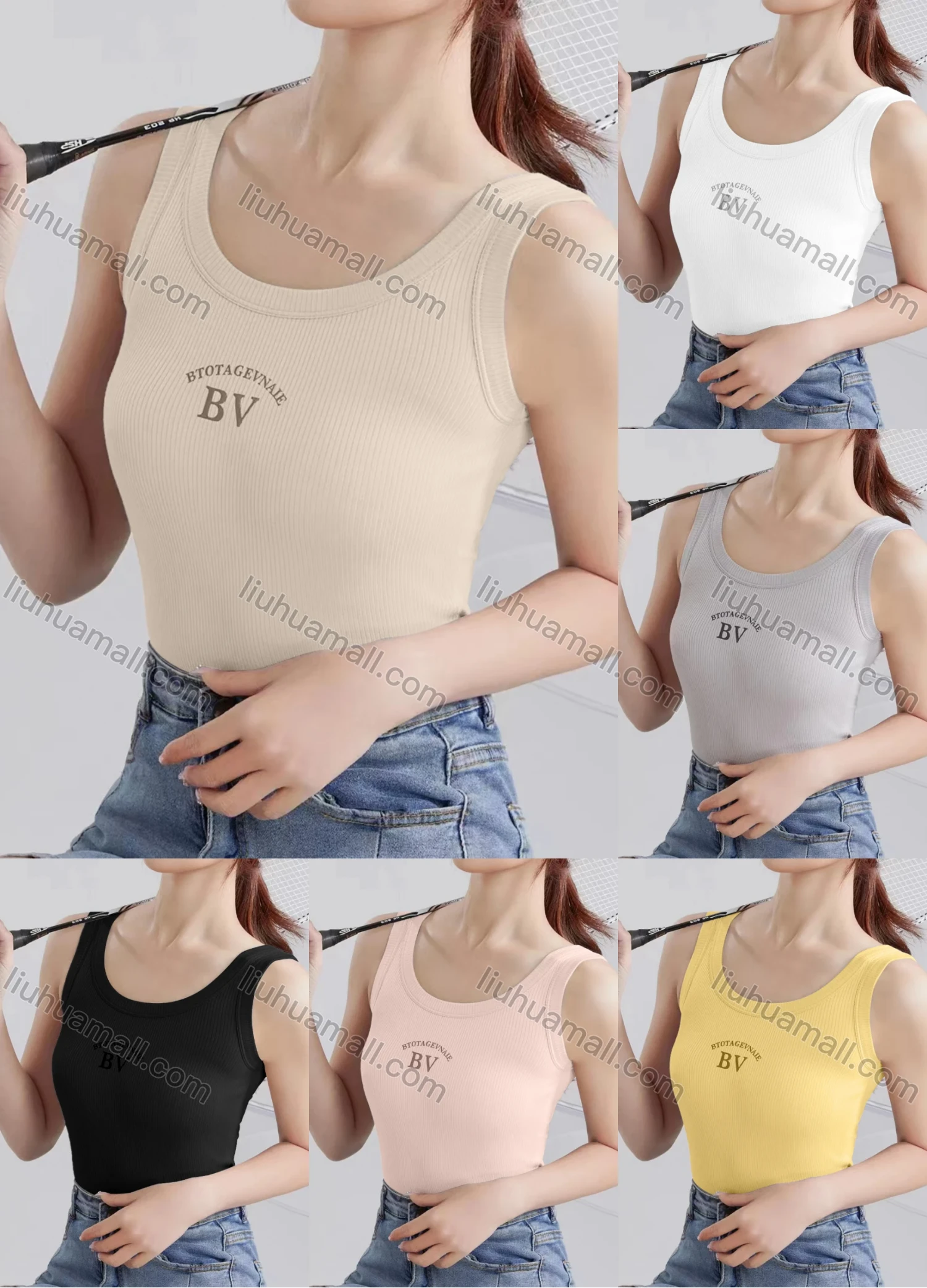 Wholesale Women's Casual Plain Letter Scoop Neck Tank Top W170# - Liuhuamall