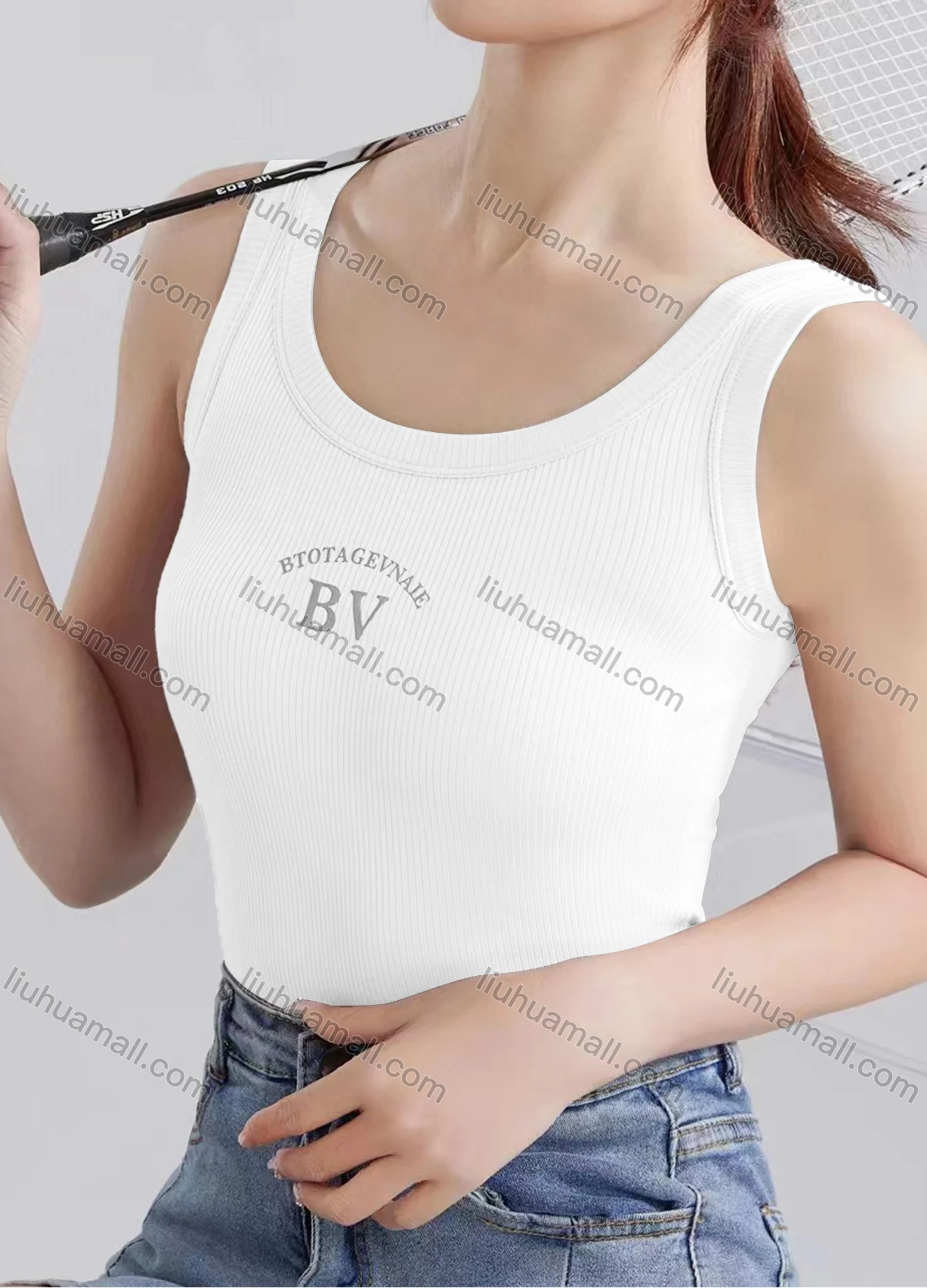 Wholesale Women's Casual Plain Letter Scoop Neck Tank Top W170# - Liuhuamall