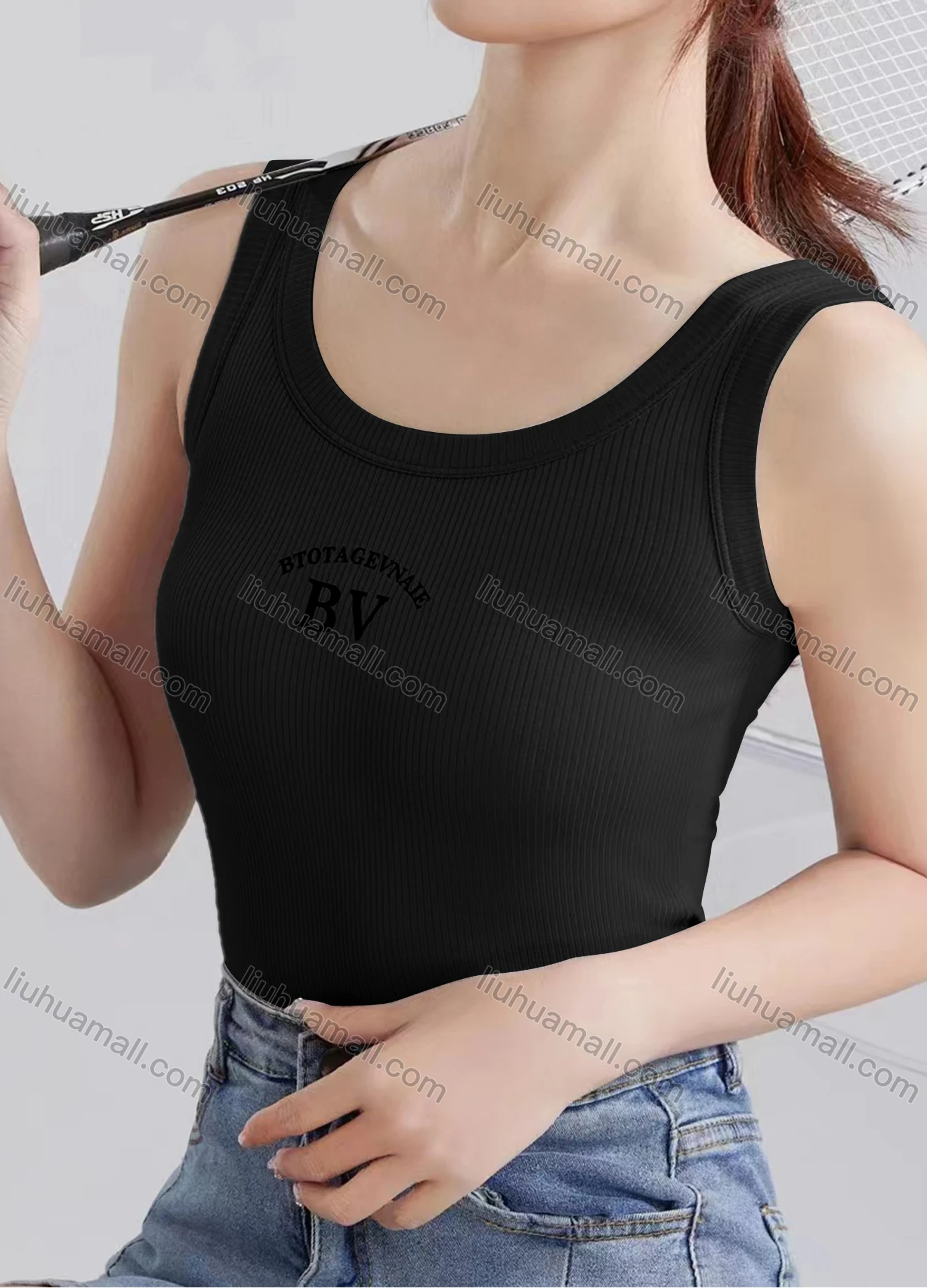 Wholesale Women's Casual Plain Letter Scoop Neck Tank Top W170# - Liuhuamall