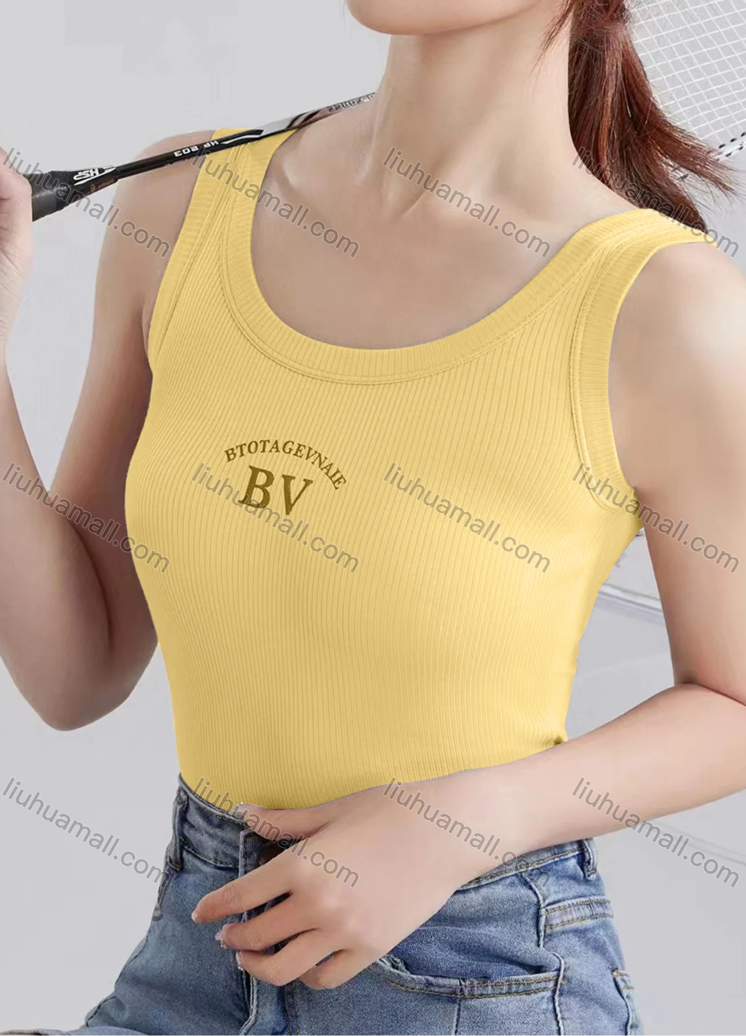 Wholesale Women's Casual Plain Letter Scoop Neck Tank Top W170# - Liuhuamall