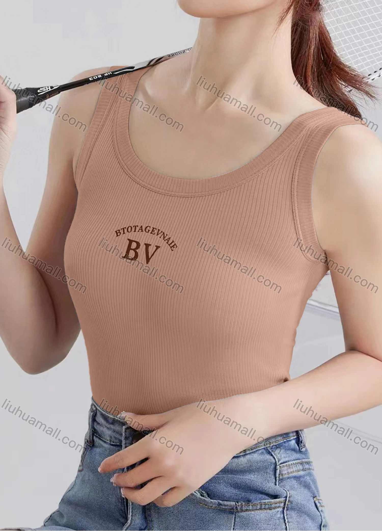 Wholesale Women's Casual Plain Letter Scoop Neck Tank Top W170# - Liuhuamall