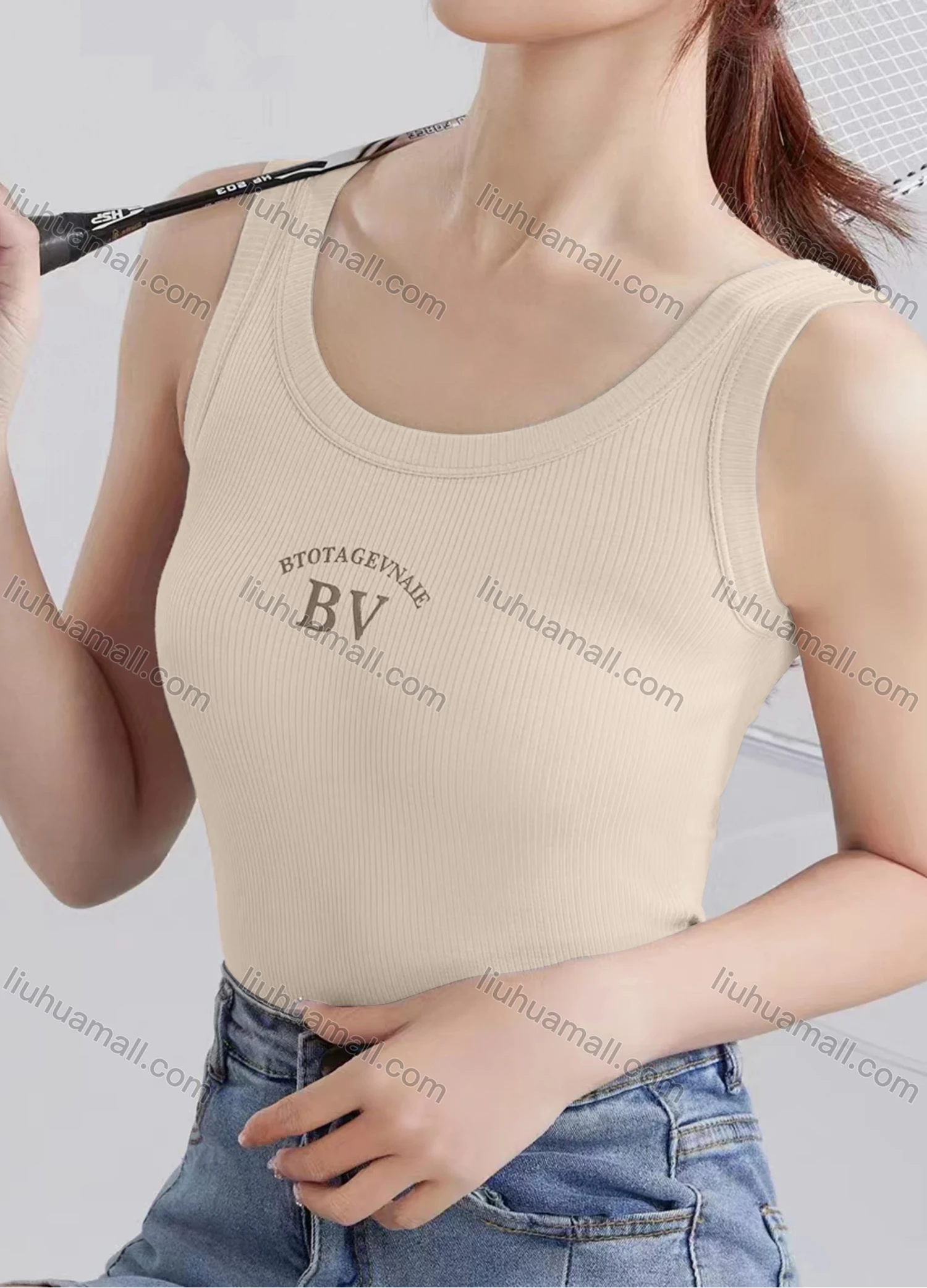 Wholesale Women's Casual Plain Letter Scoop Neck Tank Top W170# - Liuhuamall