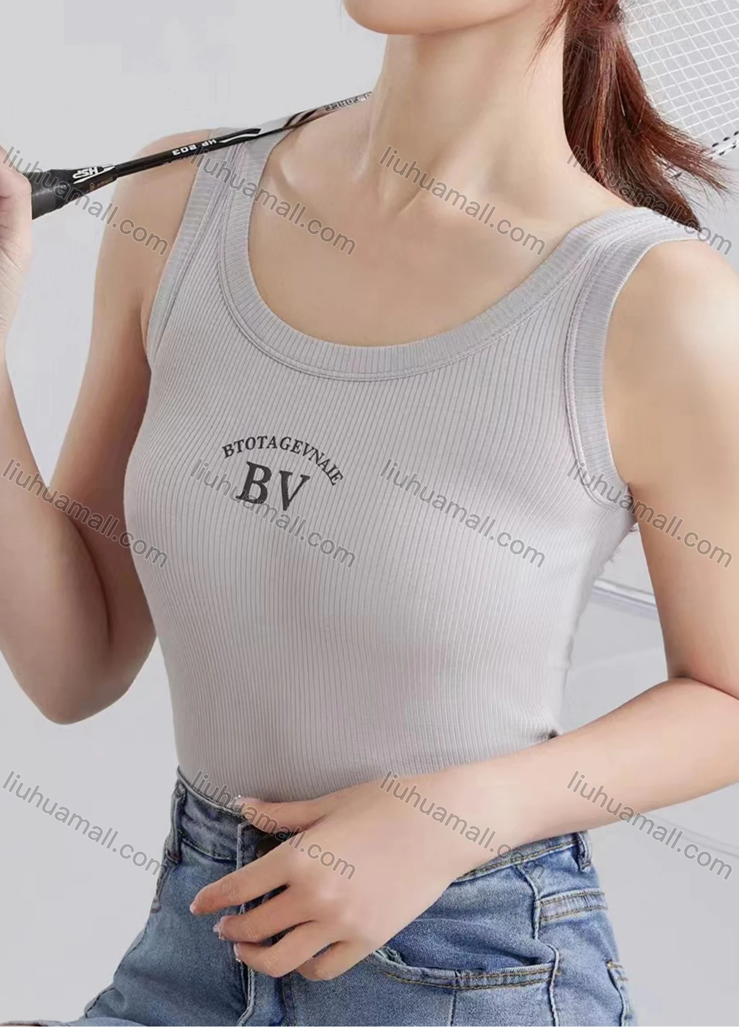 Wholesale Women's Casual Plain Letter Scoop Neck Tank Top W170# - Liuhuamall