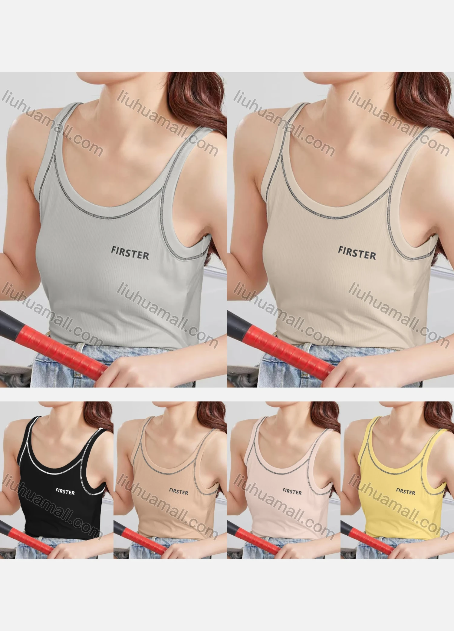 Wholesale Women's Casual Plain Letter Scoop Neck Cami Top B955# - Liuhuamall