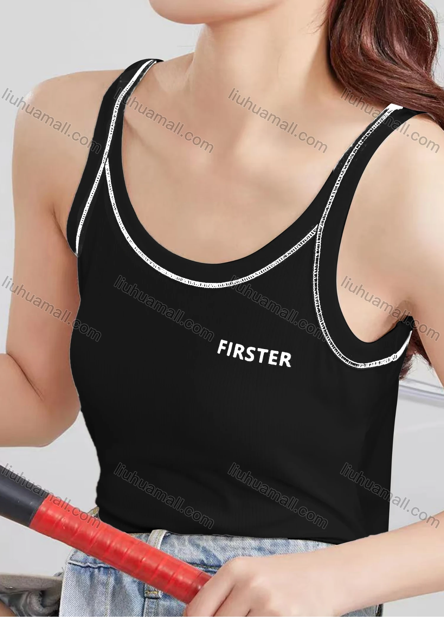 Wholesale Women's Casual Plain Letter Scoop Neck Cami Top B955# - Liuhuamall