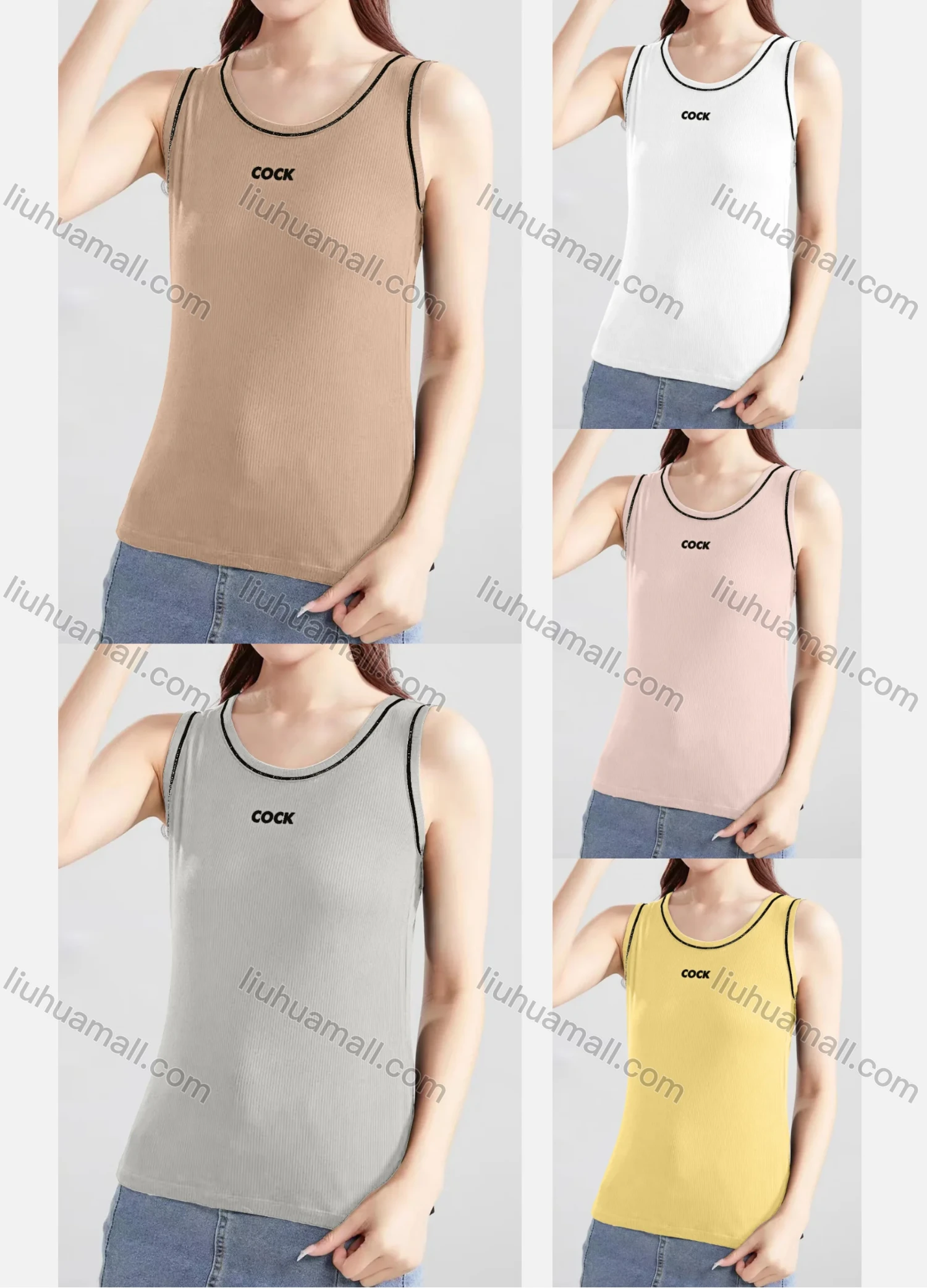 Wholesale Women's Casual Plain Letter Scoop Neck Tank Top B725# - Liuhuamall