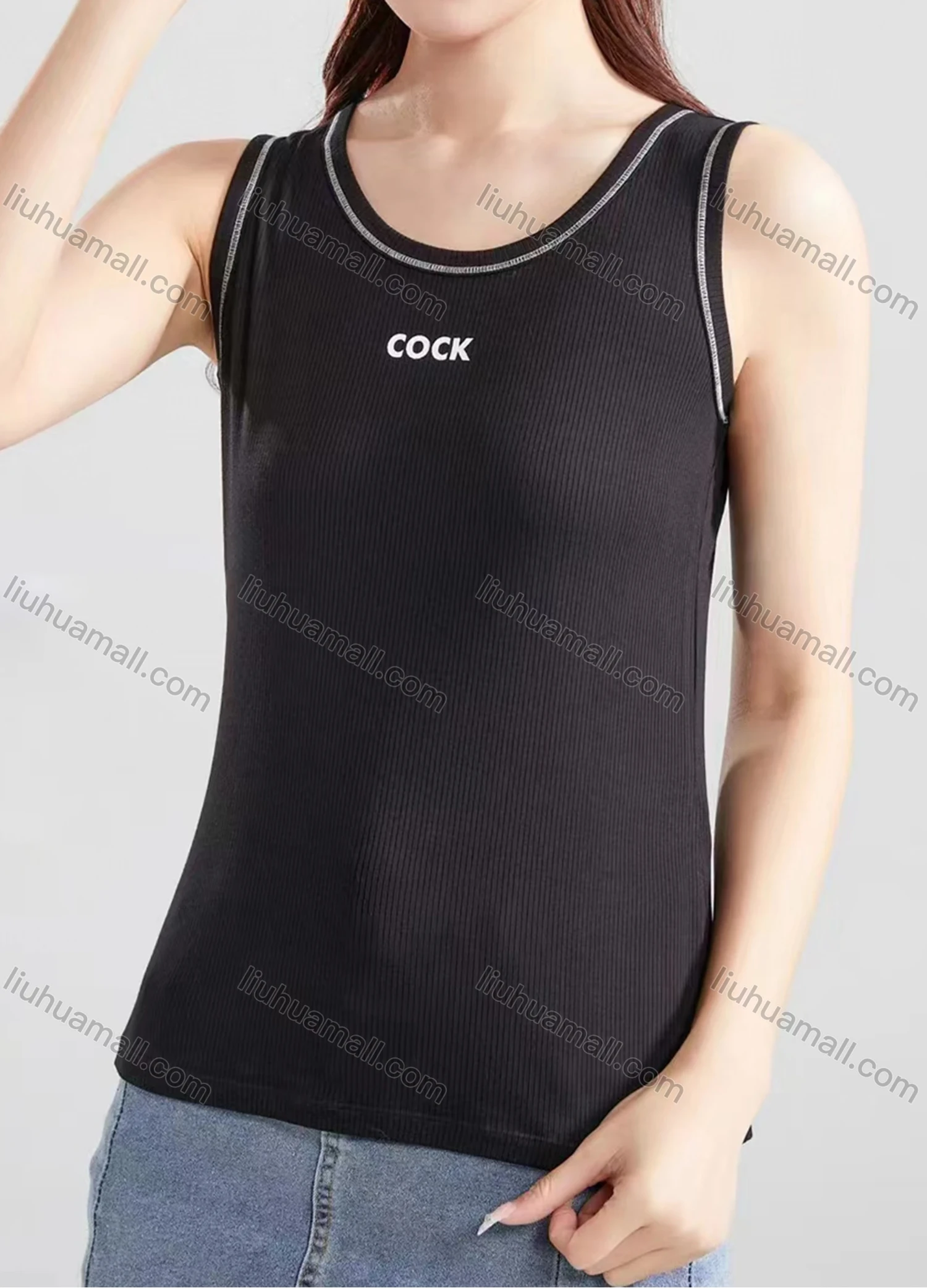 Wholesale Women's Casual Plain Letter Scoop Neck Tank Top B725# - Liuhuamall