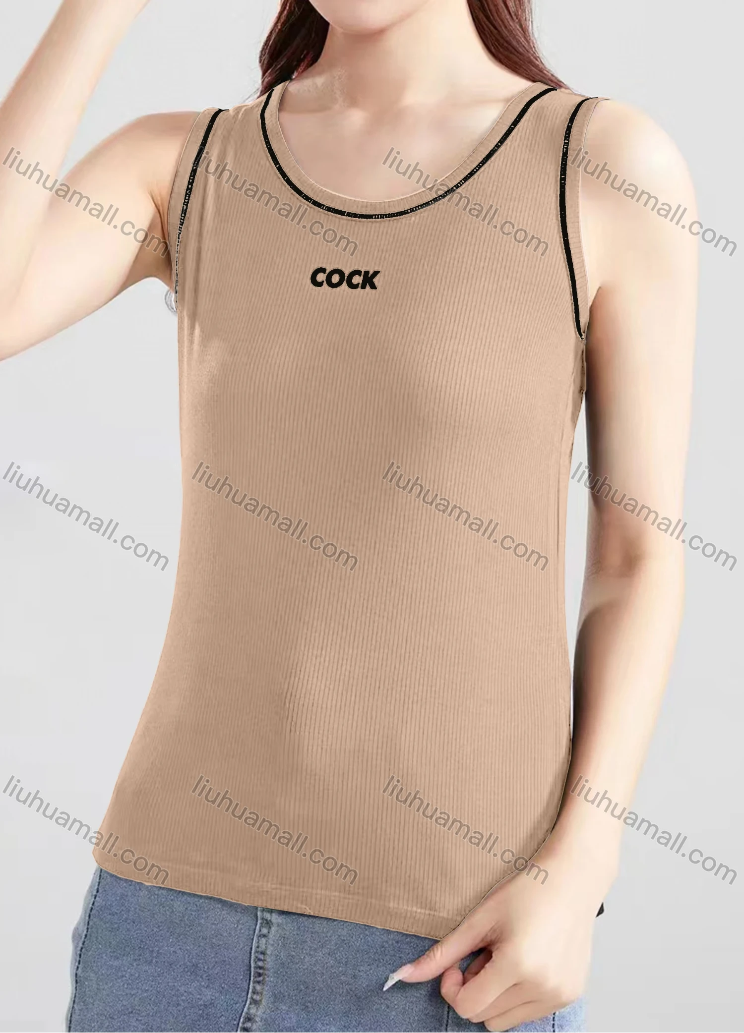 Wholesale Women's Casual Plain Letter Scoop Neck Tank Top B725# - Liuhuamall