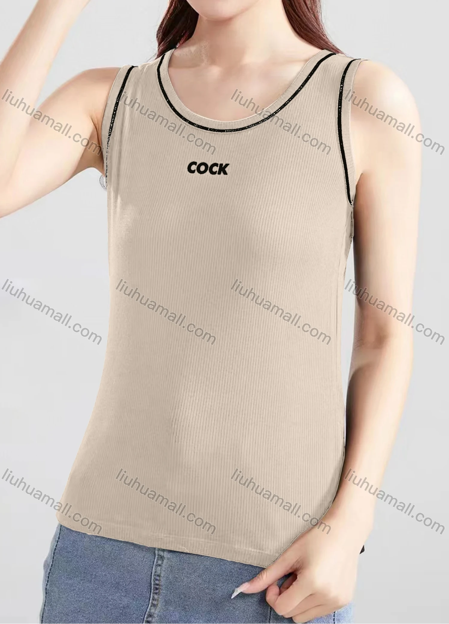 Wholesale Women's Casual Plain Letter Scoop Neck Tank Top B725# - Liuhuamall