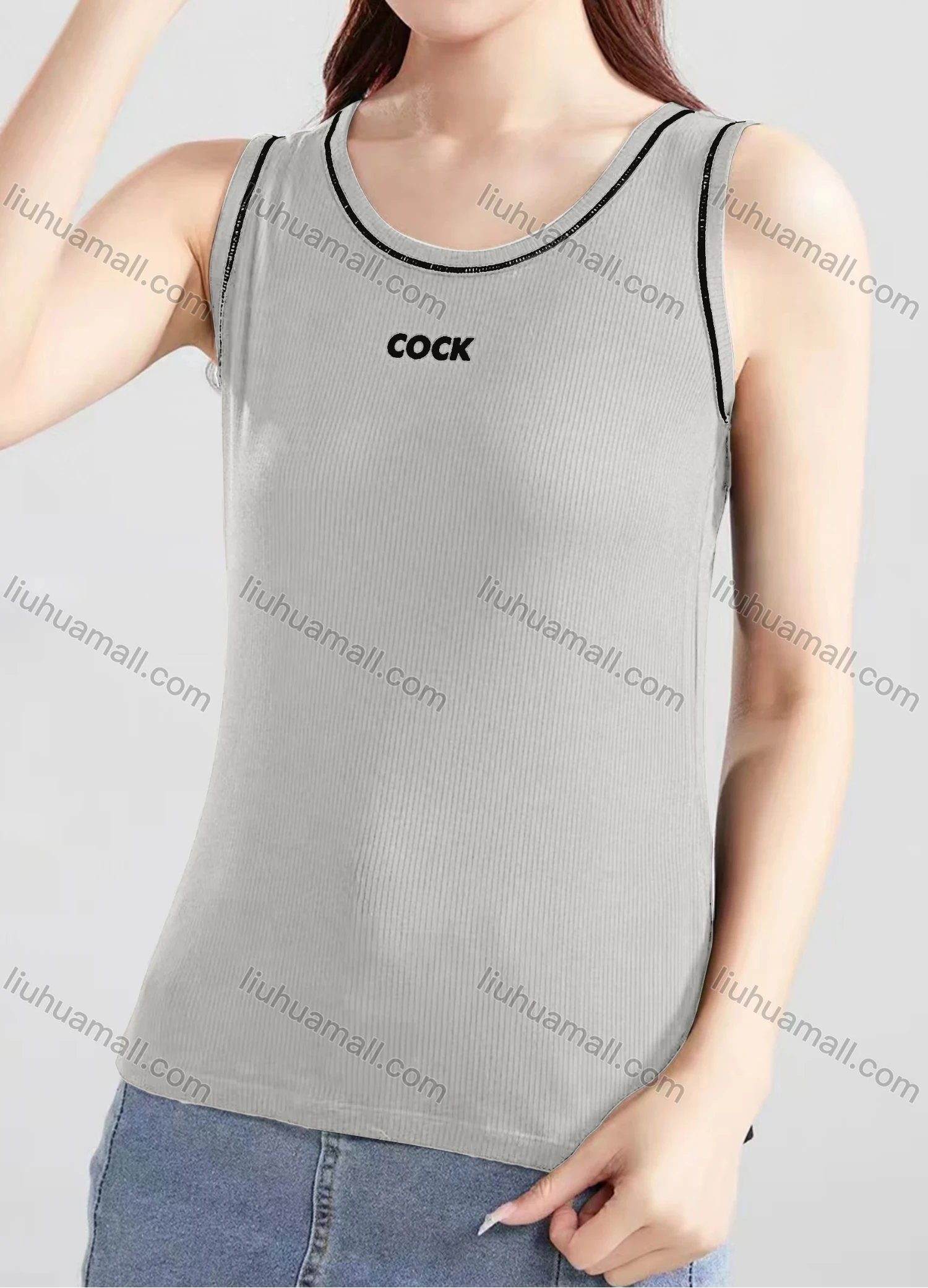 Wholesale Women's Casual Plain Letter Scoop Neck Tank Top B725# - Liuhuamall