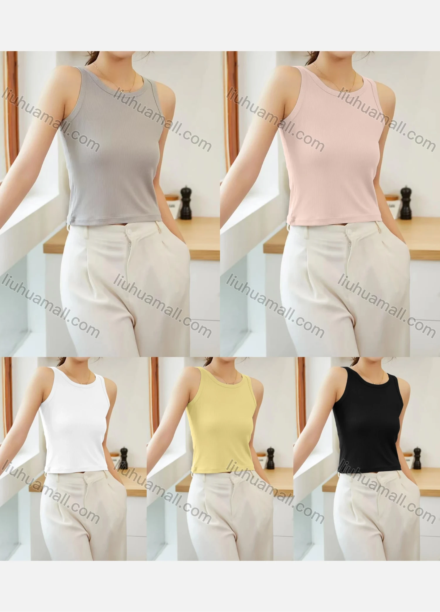 Wholesale Women's Casual Plain Crew Neck Tank Top B164# - Liuhuamall