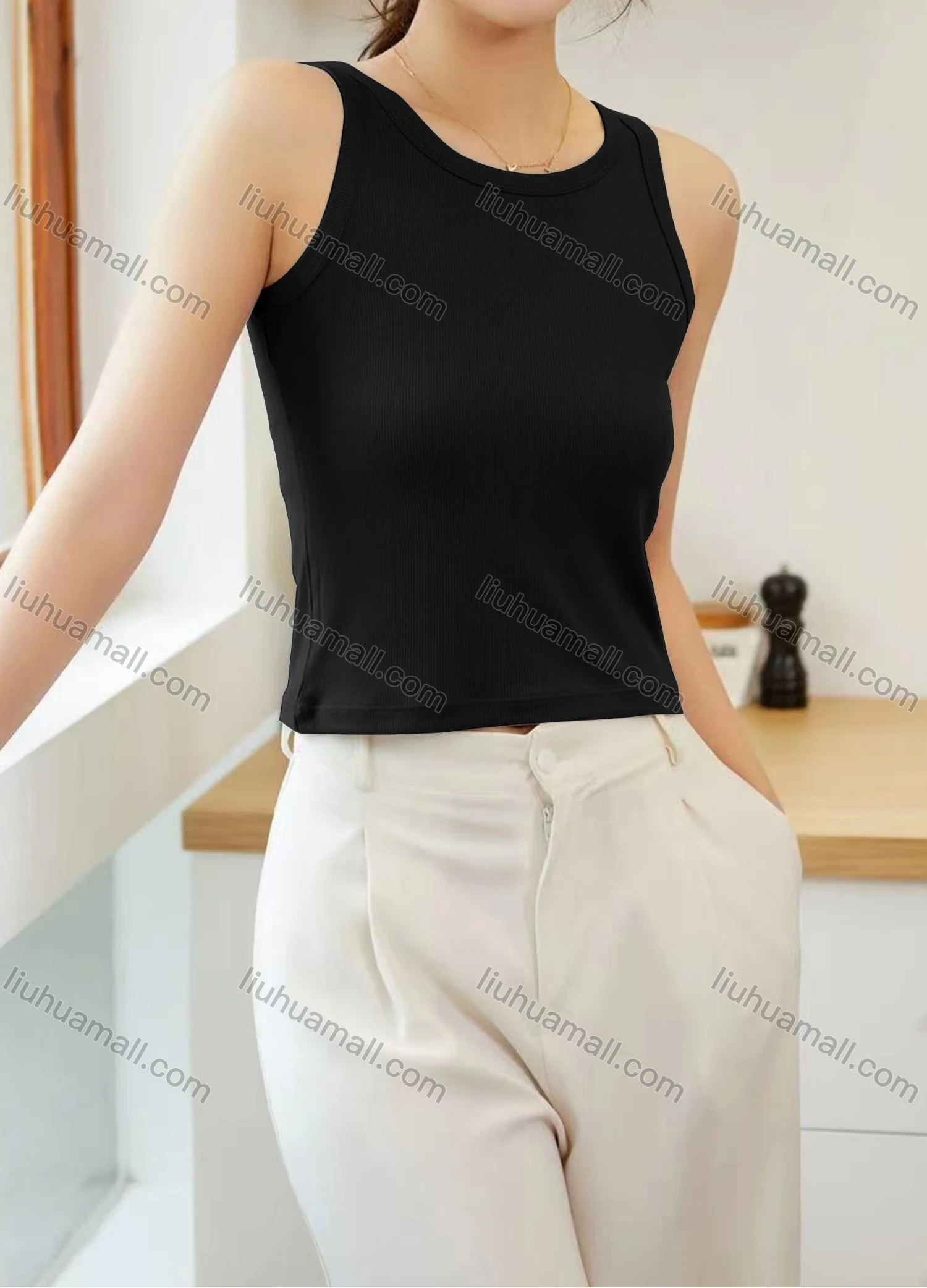 Wholesale Women's Casual Plain Crew Neck Tank Top B164# - Liuhuamall