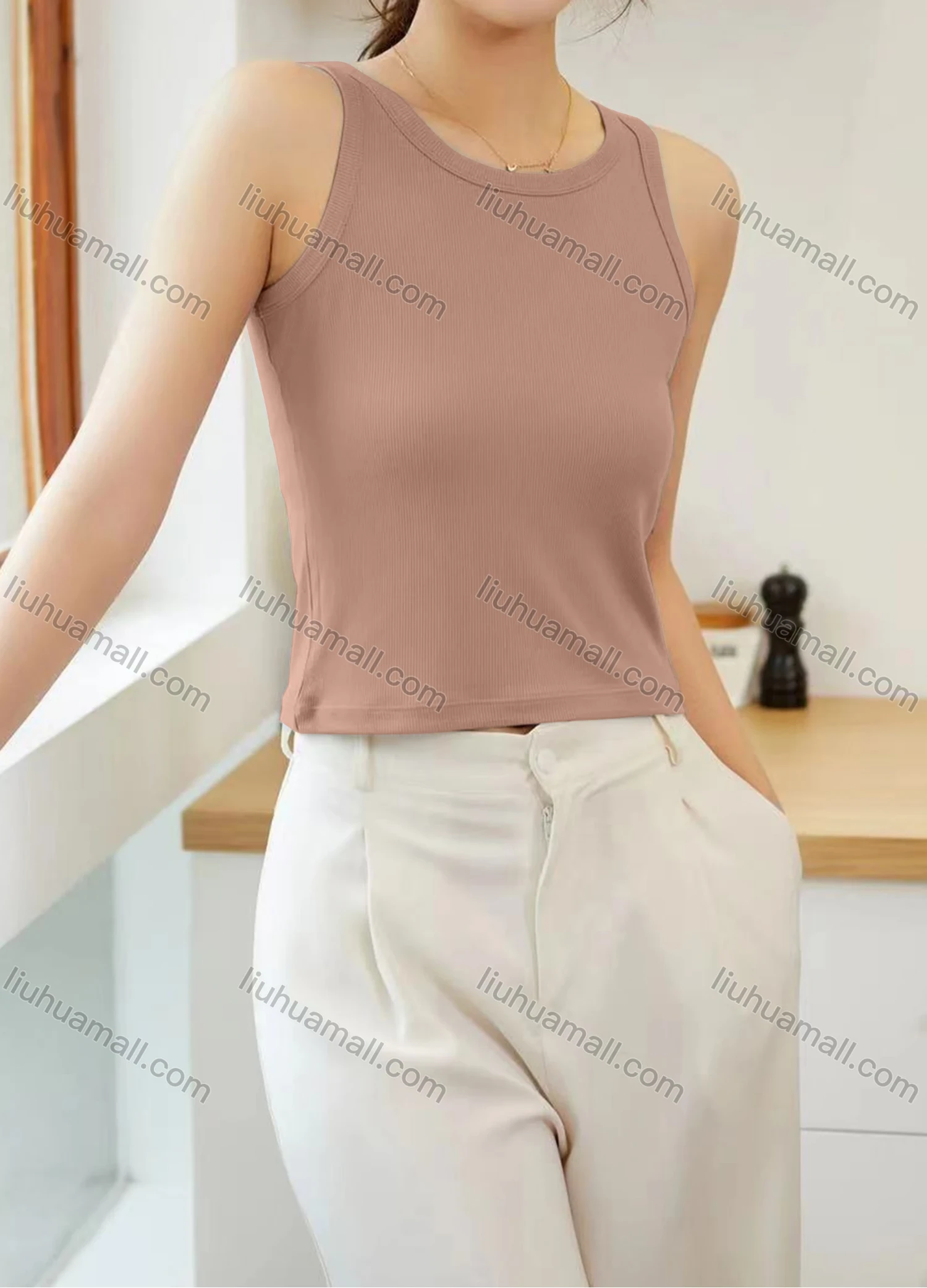 Wholesale Women's Casual Plain Crew Neck Tank Top B164# - Liuhuamall