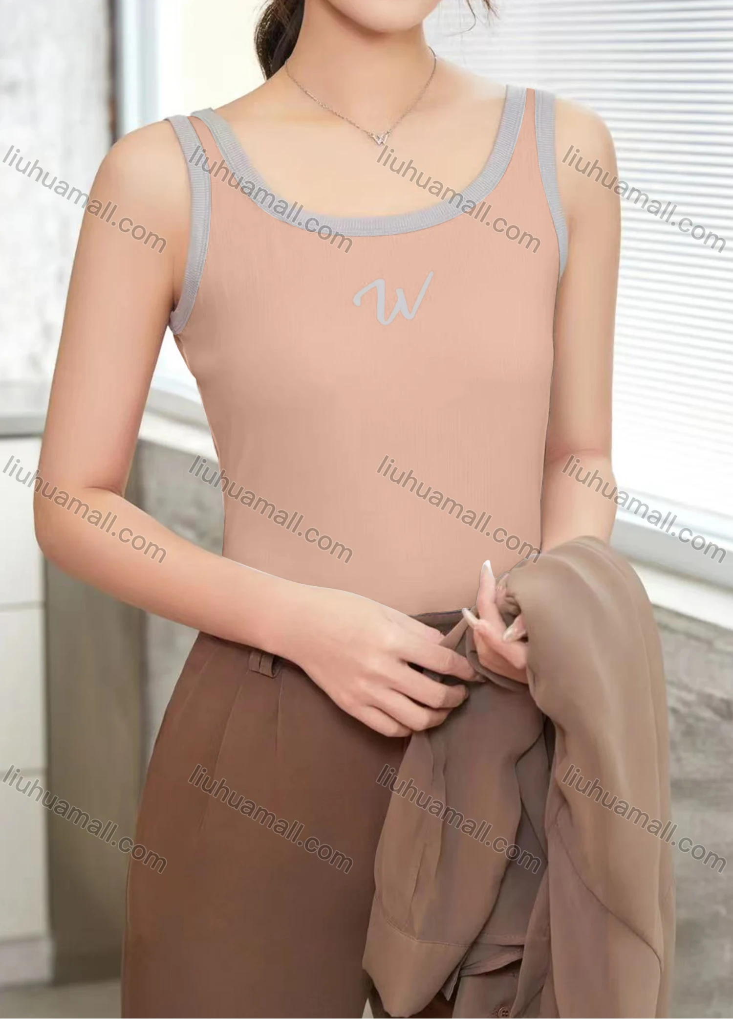 Wholesale Women's Casual Plain Letter Scoop Neck Contrast Tank Top B130# - Liuhuamall