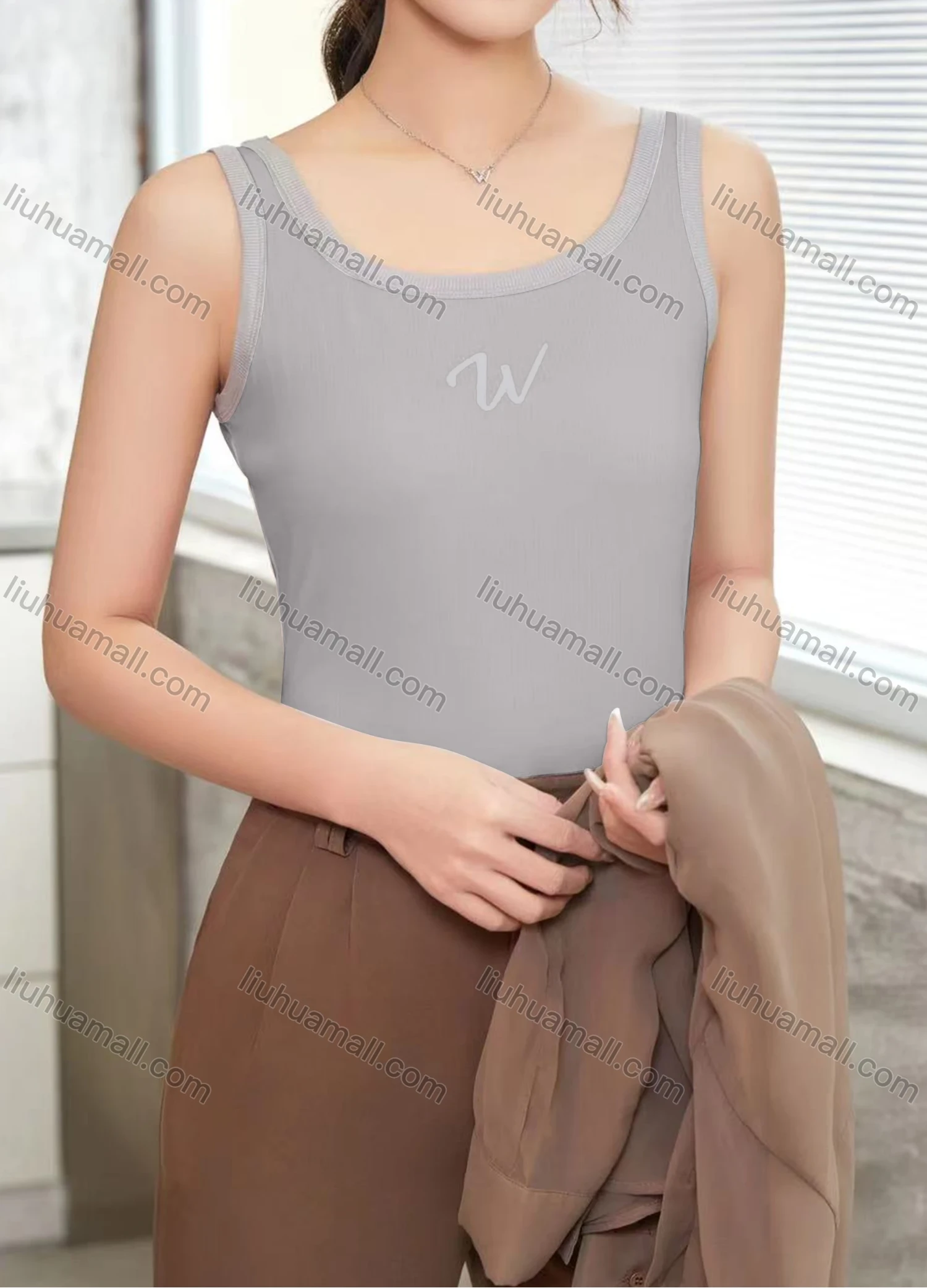 Wholesale Women's Casual Plain Letter Scoop Neck Contrast Tank Top B130# - Liuhuamall