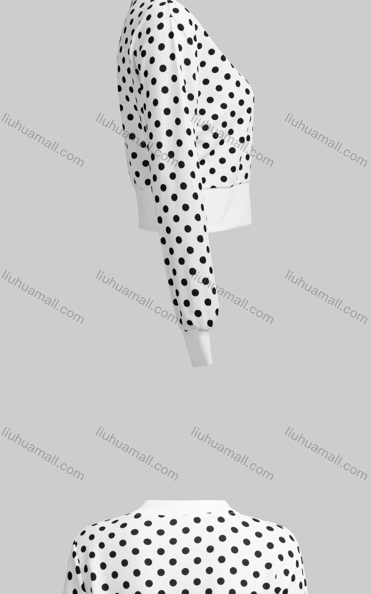 Wholesale Women's Casual Mock Neck Long Sleeve Zip Polka Dot Crop Jacket 6239# - Liuhuamall