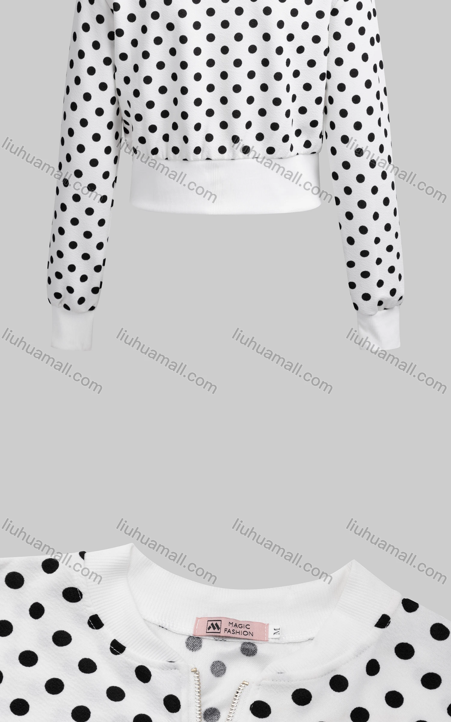 Wholesale Women's Casual Mock Neck Long Sleeve Zip Polka Dot Crop Jacket 6239# - Liuhuamall