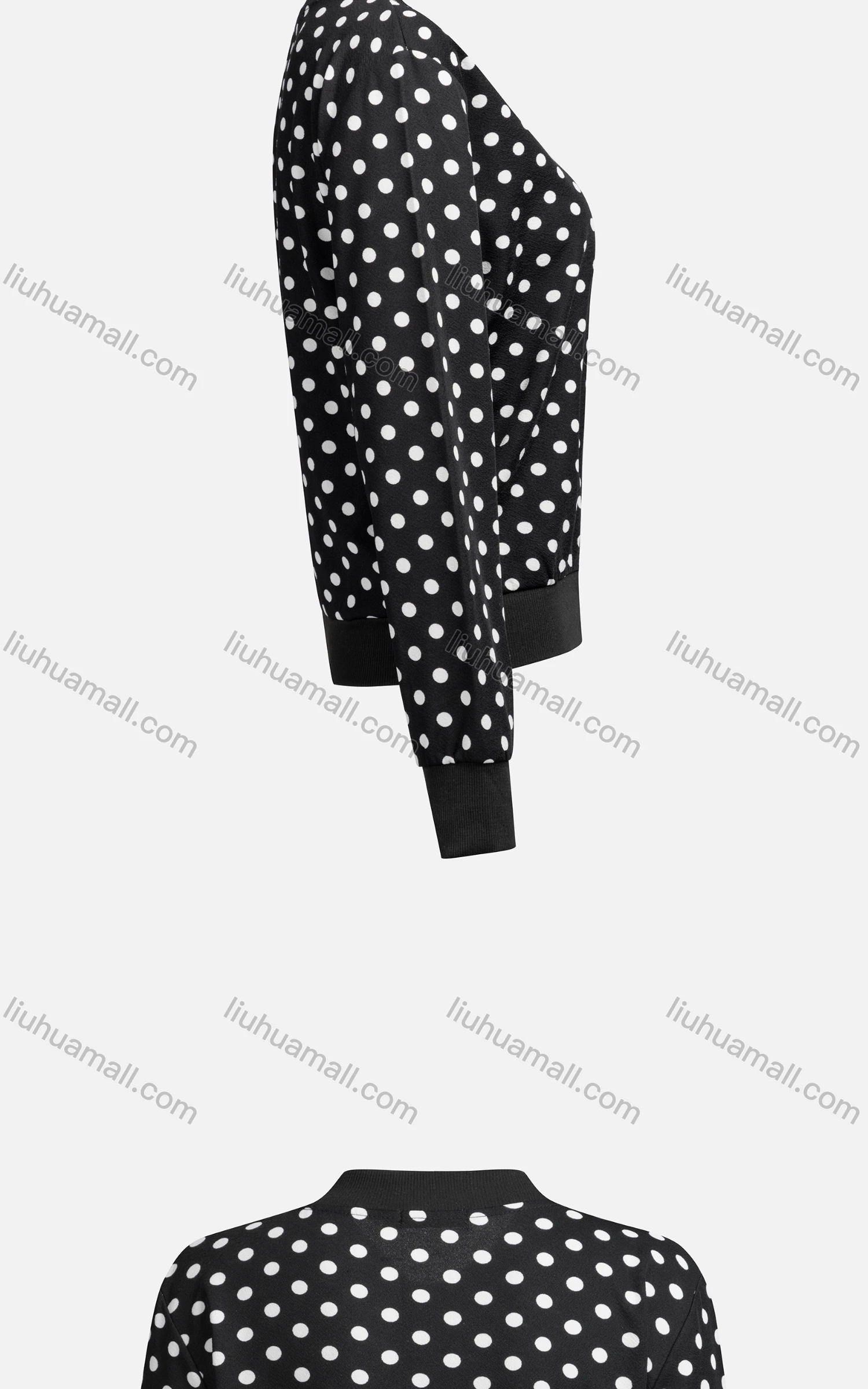 Wholesale Women's Casual Mock Neck Long Sleeve Pearl Zip Polka Dot Jacket 6411# - Liuhuamall
