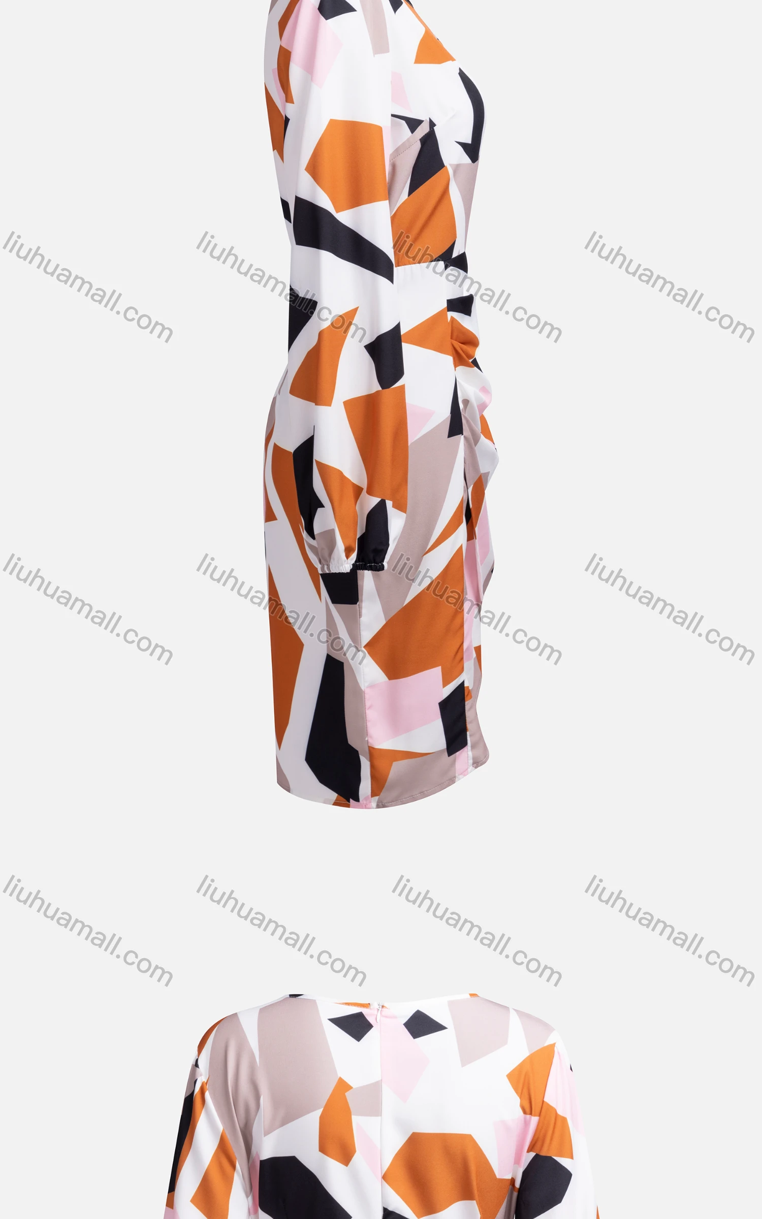 Wholesale Women's Casual Crew Neck Long Sleeve Wrap Hem Colorblock Dress 7705# - Liuhuamall