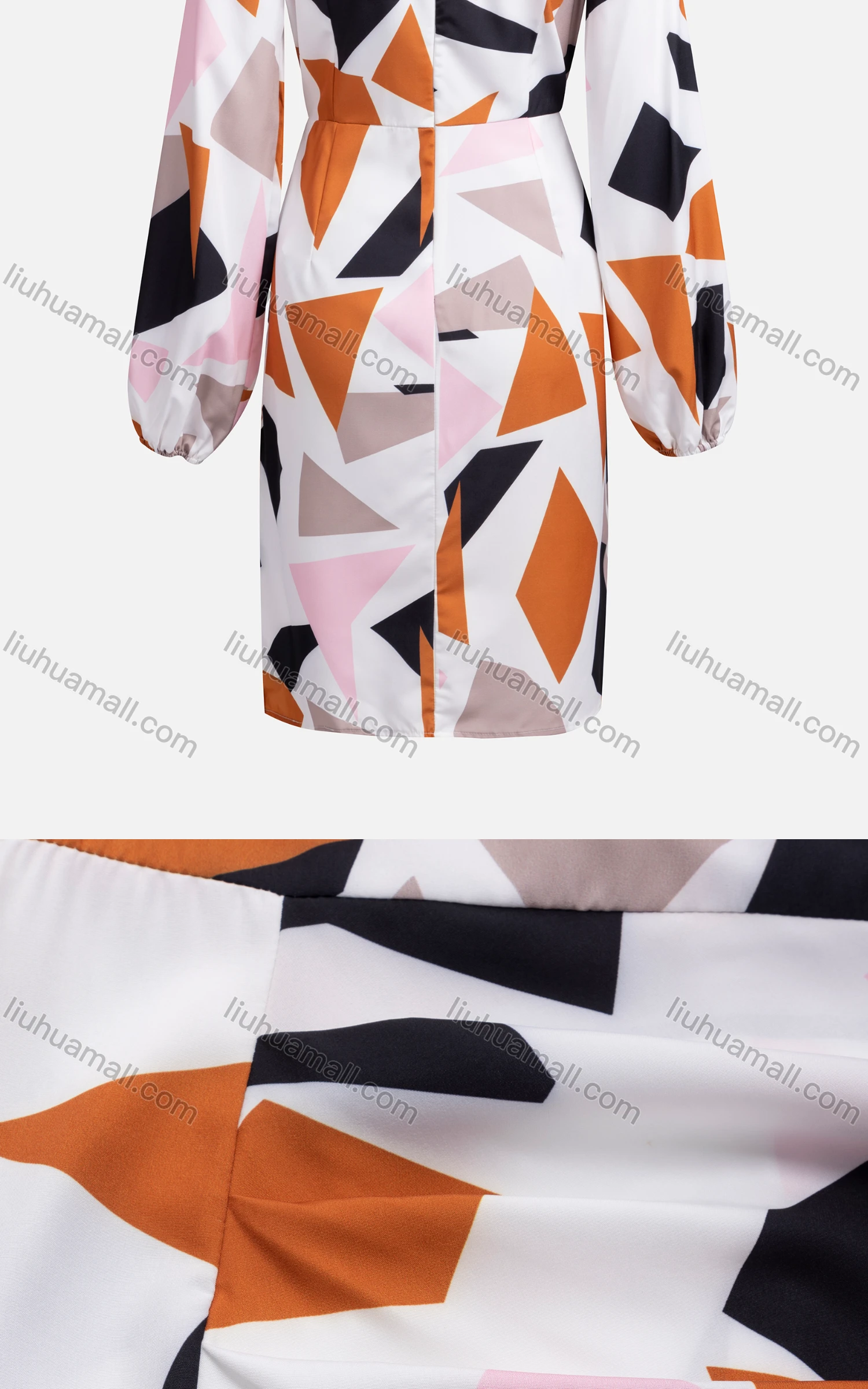 Wholesale Women's Casual Crew Neck Long Sleeve Wrap Hem Colorblock Dress 7705# - Liuhuamall