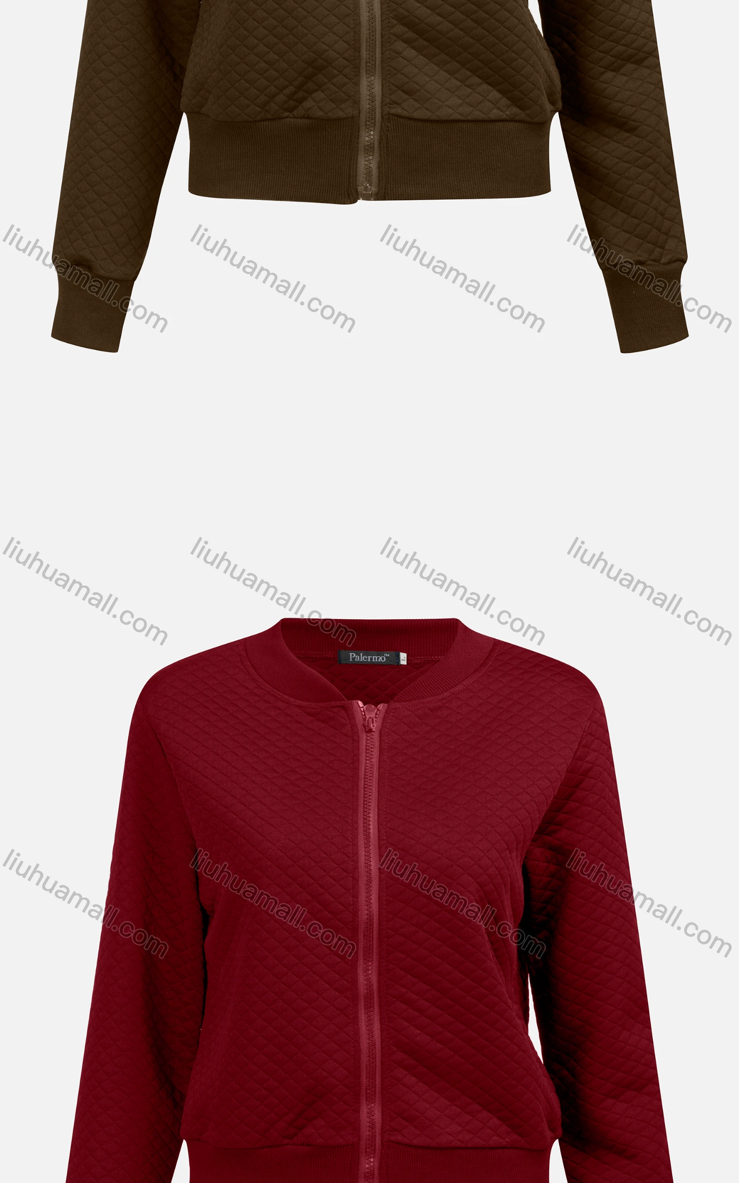 Wholesale Women's Casual Mock Neck Long Sleeve Zip Waffle Plain Jacket 6376# - Liuhuamall