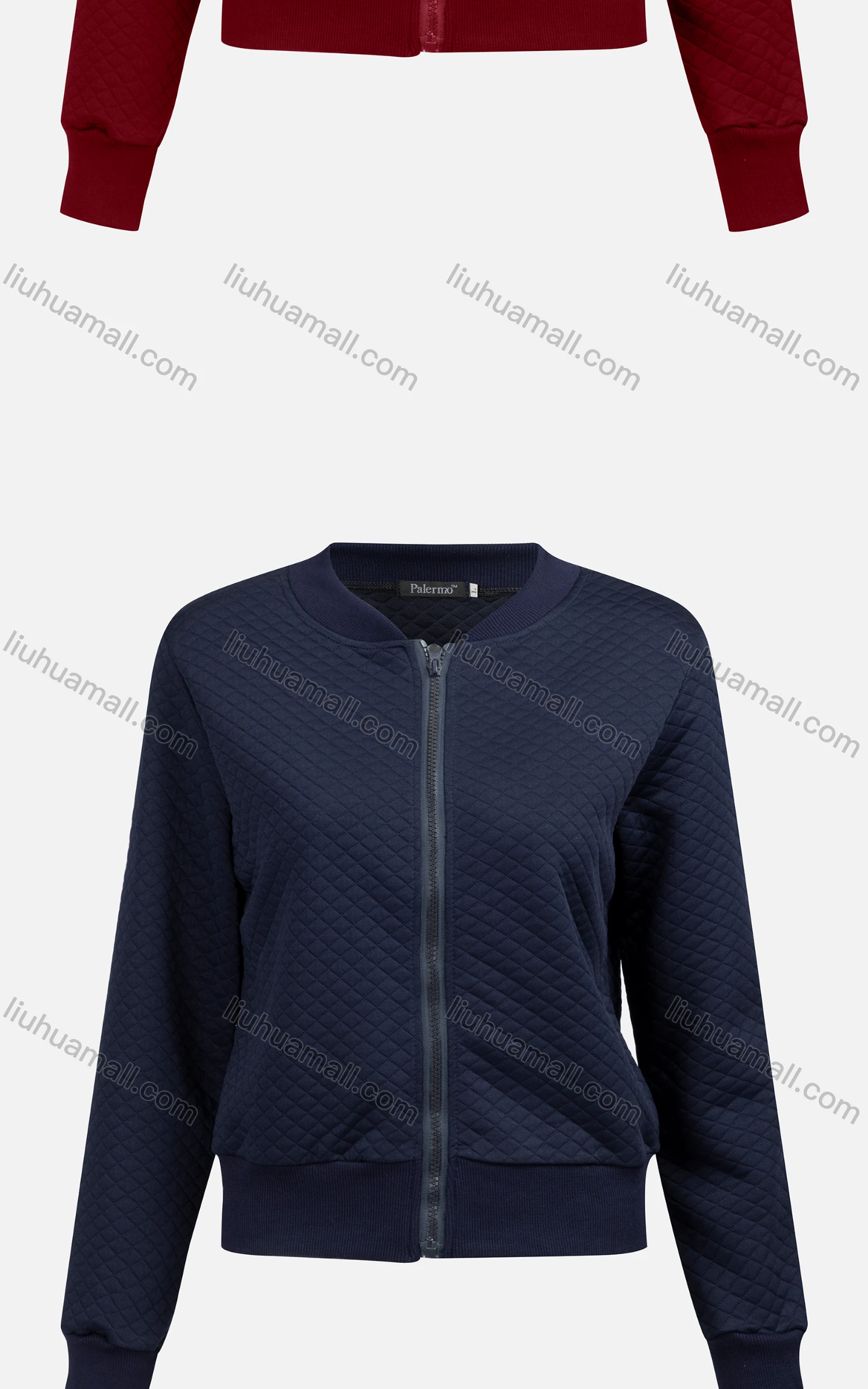 Wholesale Women's Casual Mock Neck Long Sleeve Zip Waffle Plain Jacket 6376# - Liuhuamall