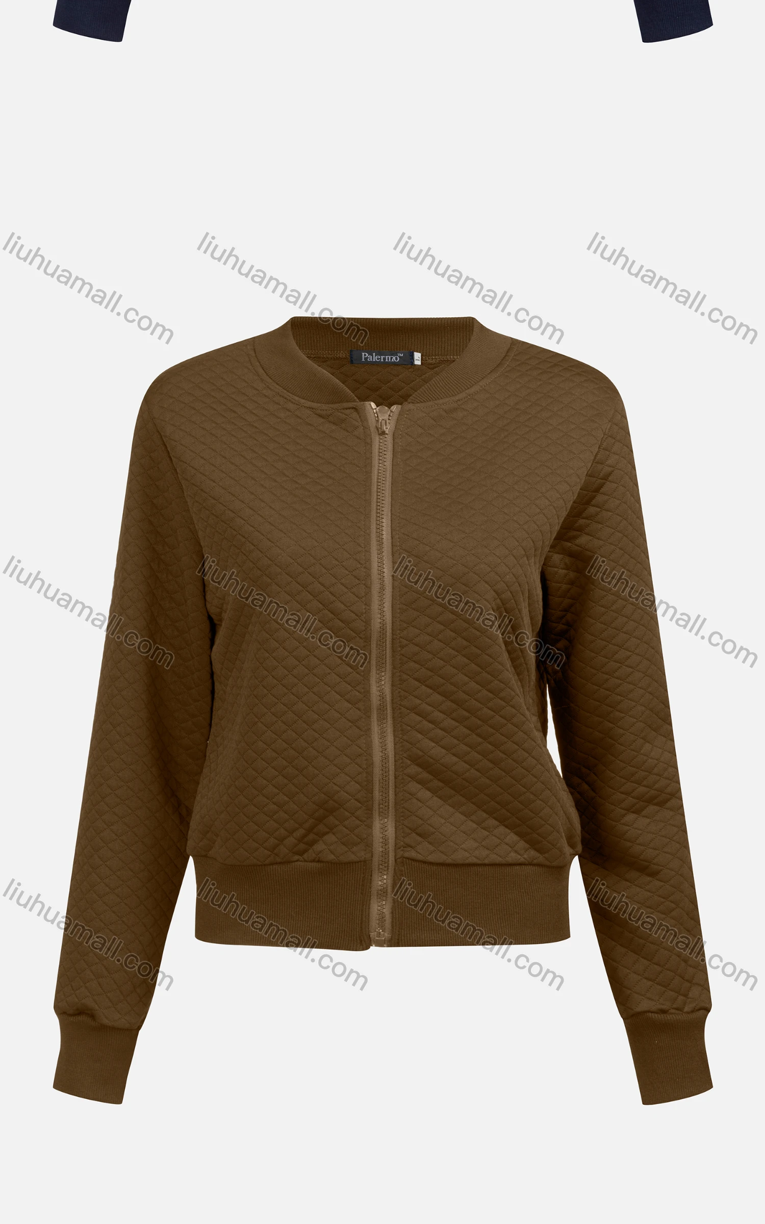 Wholesale Women's Casual Mock Neck Long Sleeve Zip Waffle Plain Jacket 6376# - Liuhuamall