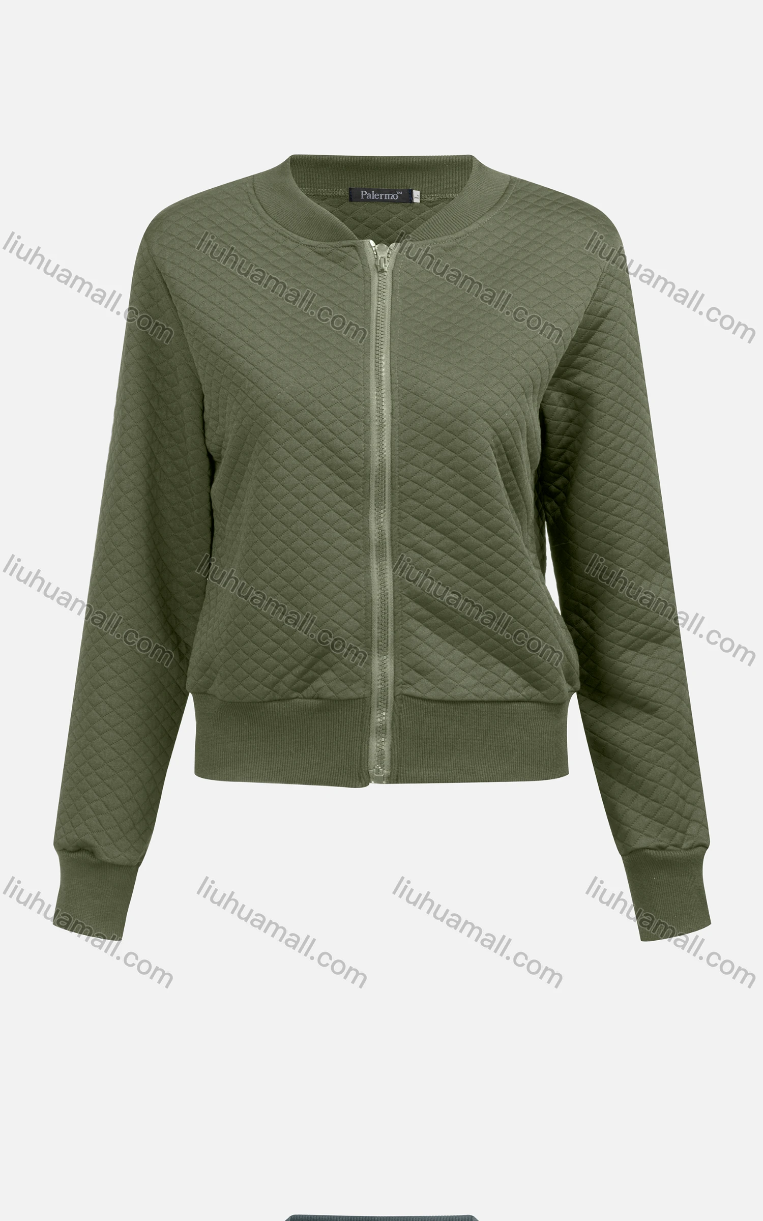 Wholesale Women's Casual Mock Neck Long Sleeve Zip Waffle Plain Jacket 6376# - Liuhuamall