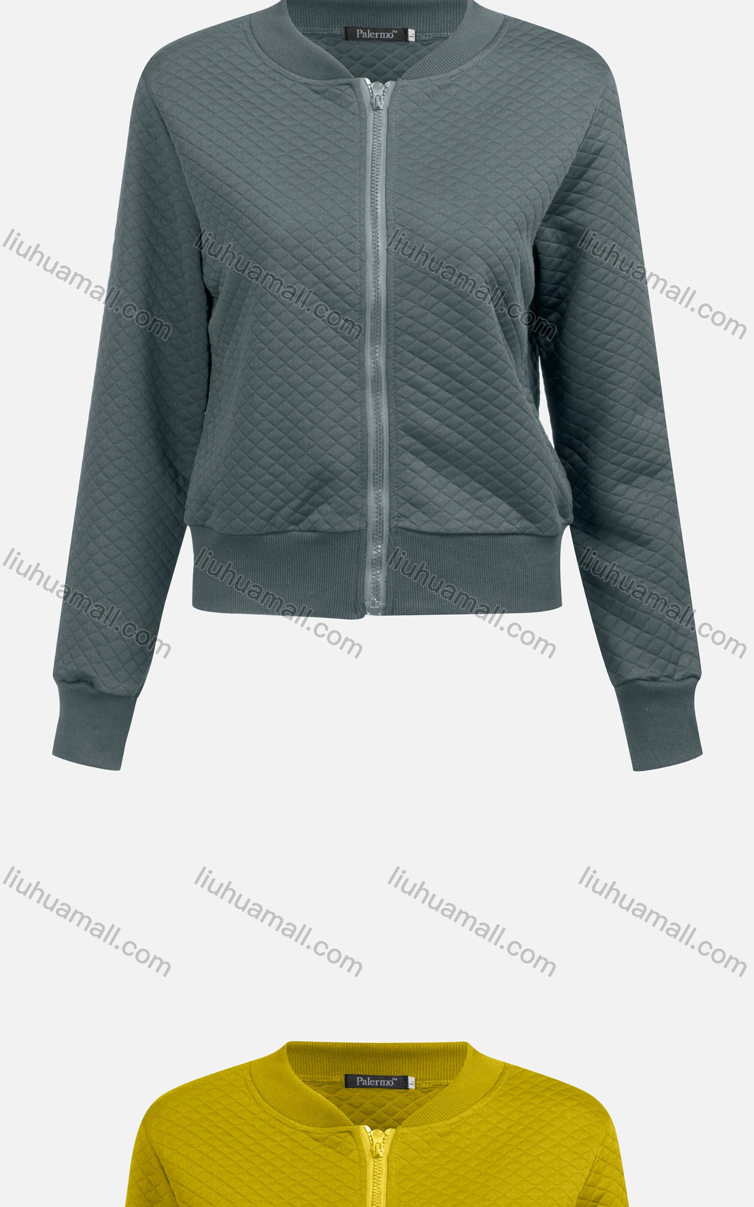 Wholesale Women's Casual Mock Neck Long Sleeve Zip Waffle Plain Jacket 6376# - Liuhuamall