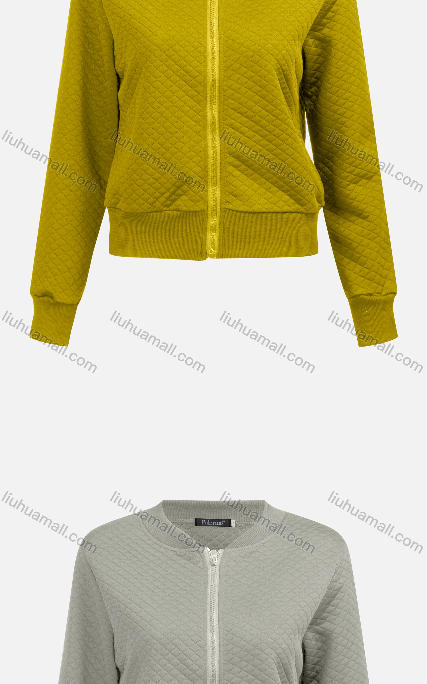 Wholesale Women's Casual Mock Neck Long Sleeve Zip Waffle Plain Jacket 6376# - Liuhuamall