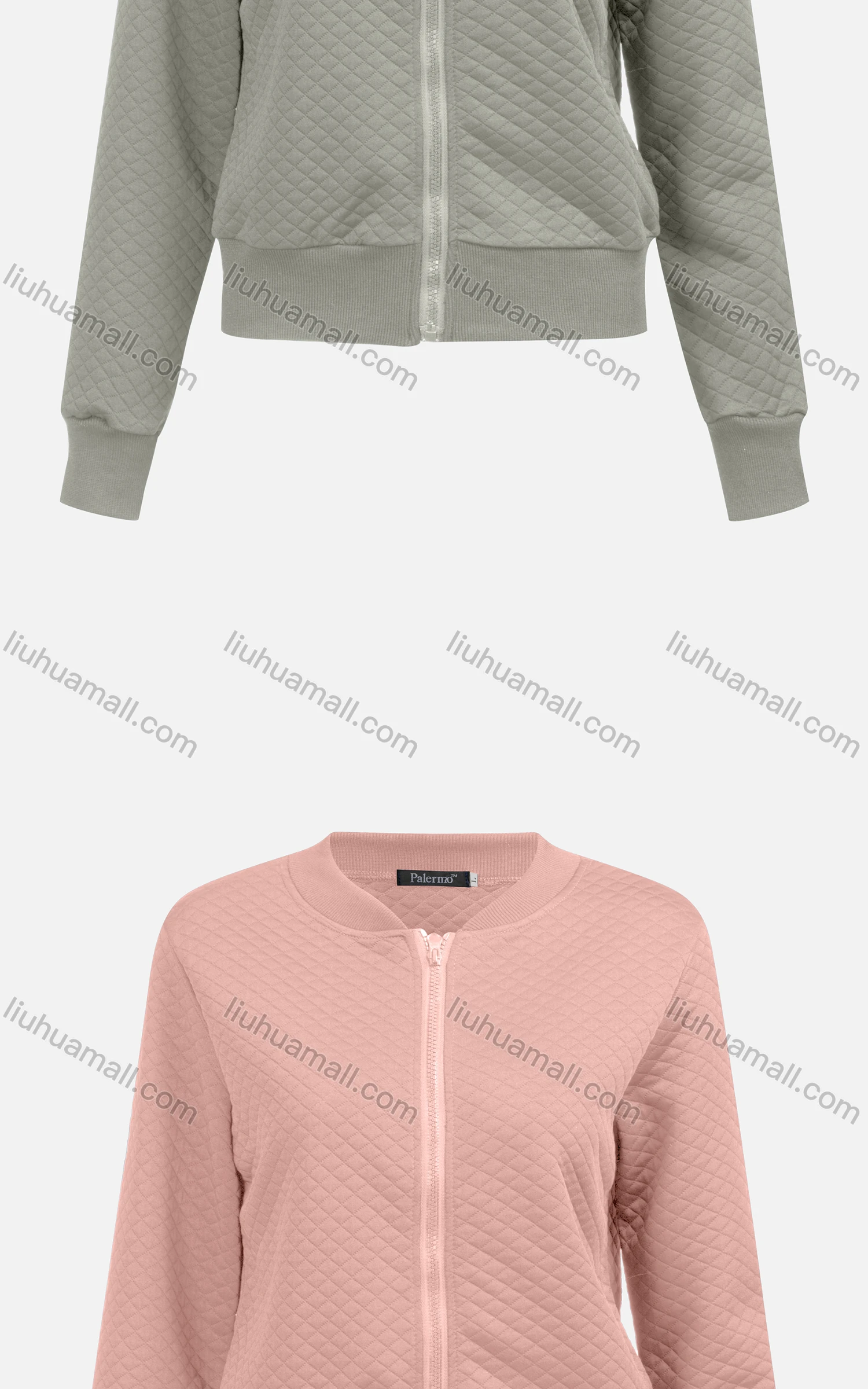 Wholesale Women's Casual Mock Neck Long Sleeve Zip Waffle Plain Jacket 6376# - Liuhuamall