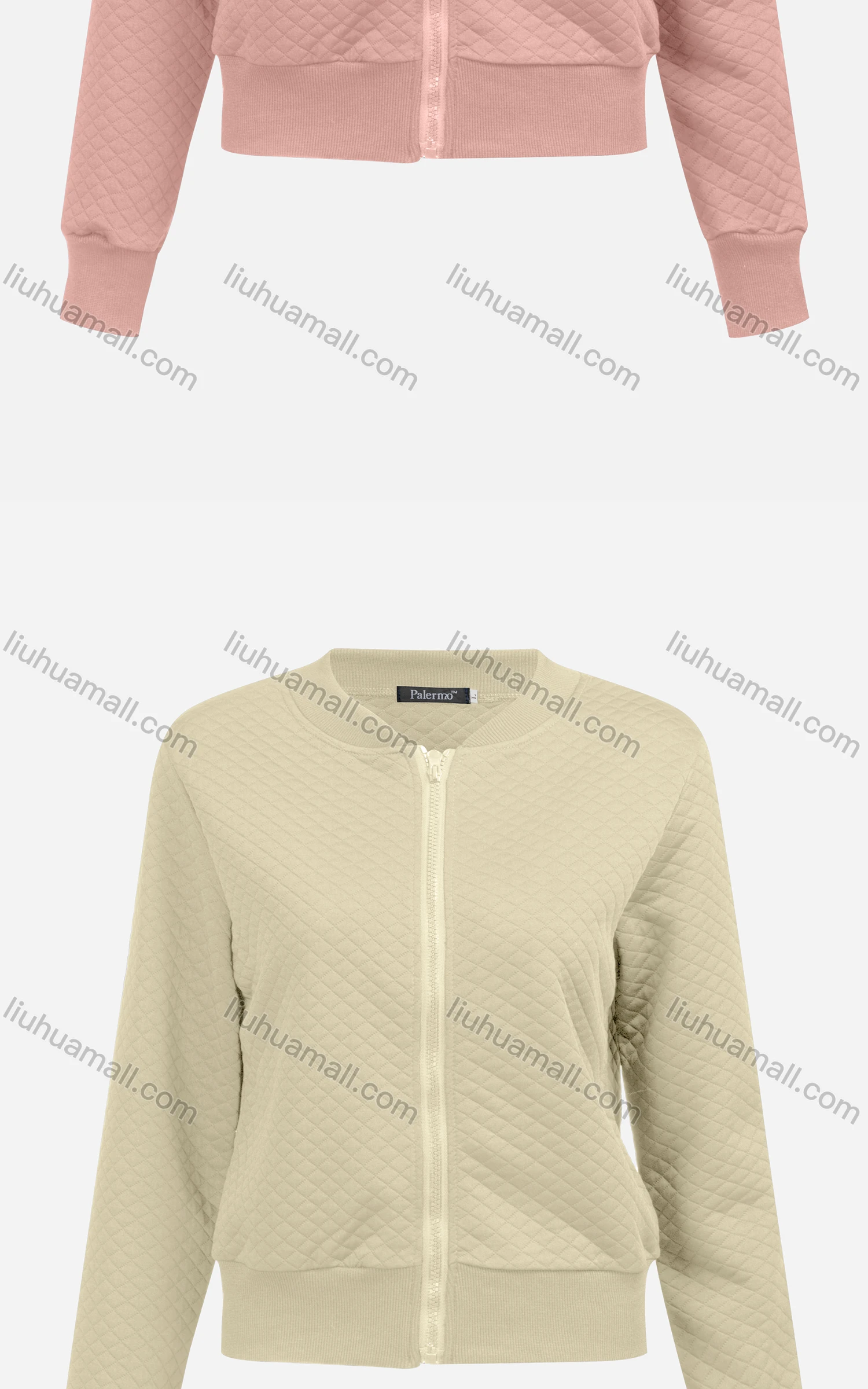 Wholesale Women's Casual Mock Neck Long Sleeve Zip Waffle Plain Jacket 6376# - Liuhuamall